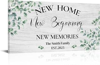 iLOOKLiKE Personalized New Home Sign with Family Names Wall Art New Beginnings New Memories Canvas Prints Custom Established Home Sign Poster Housewarming Gifts for Rustic Farmhouse Decor