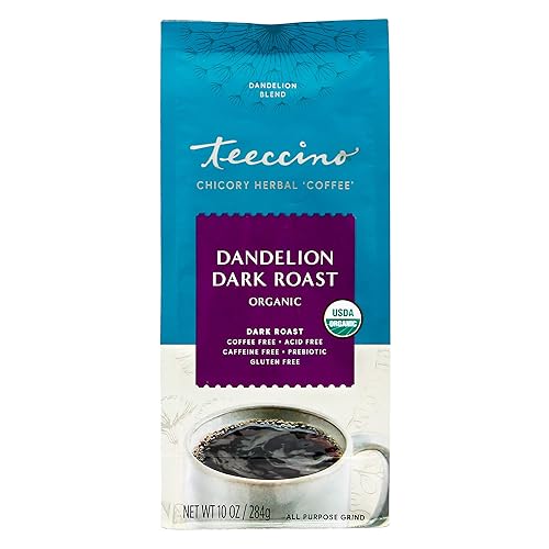 Miniatura 7 de Teeccino Dandelion Herbal Coffee Alternative - Dark Roast - Sustituto de café molido raíz de diente de león orgánico prebiótico libre de cafeína sin