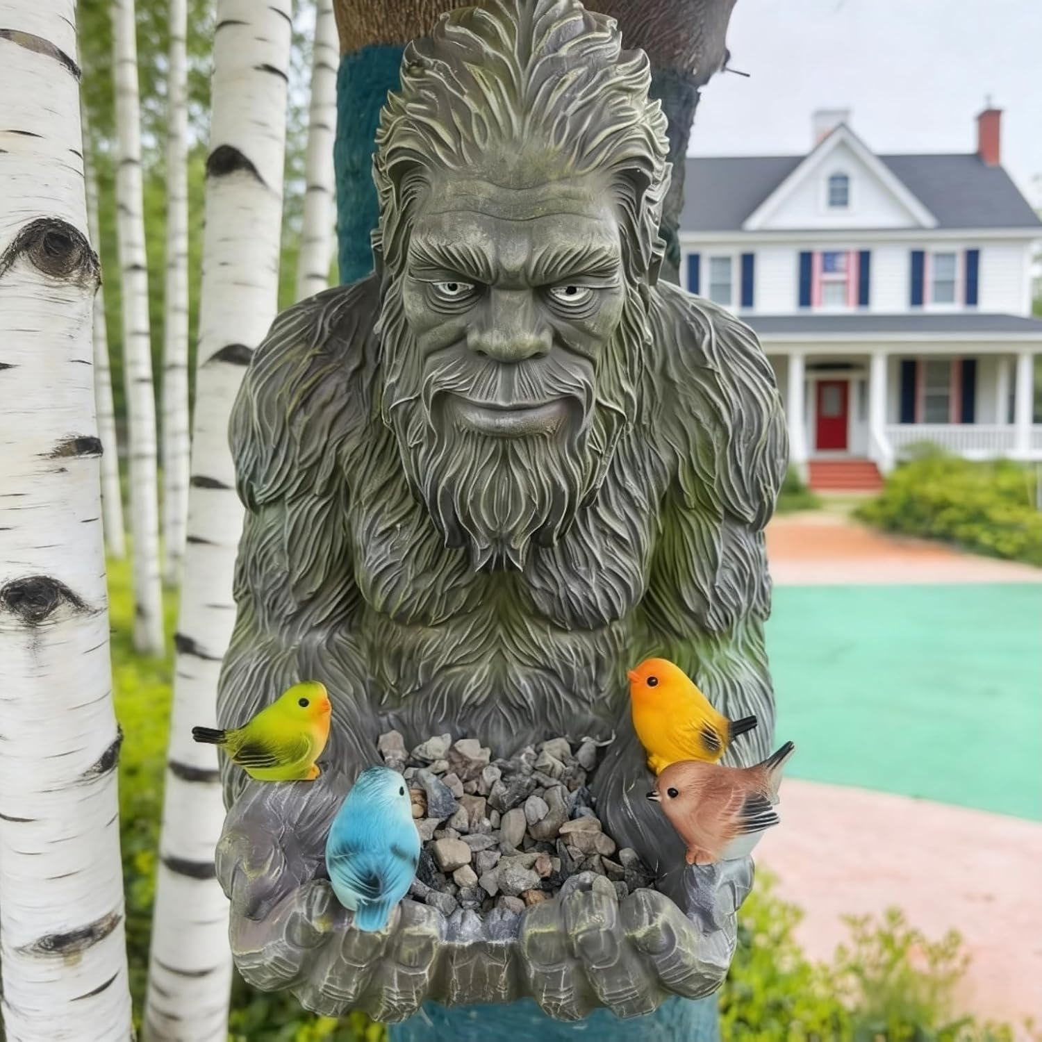 Outdoor Bird Feeder,Bigfoots Tree Face Decor, Bird Feeding Sculpture Statue Garden Decor,for Outdoor Garden Backyard Patio Yard,Size9.5in×7in×6.5in(Large)