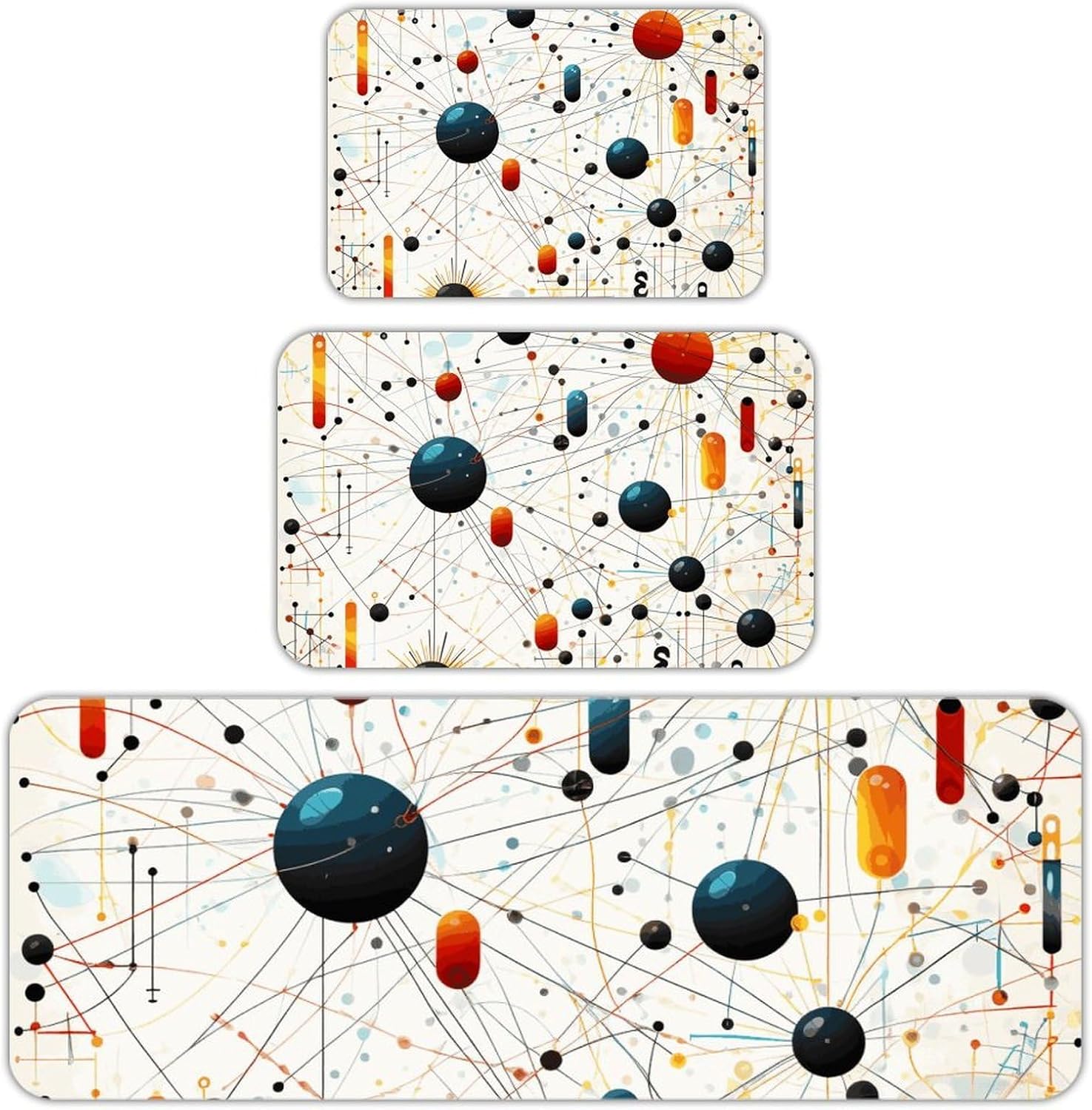 Physics Print Kitchen Mats for Floor 3 Pcs Kitchen Rugs