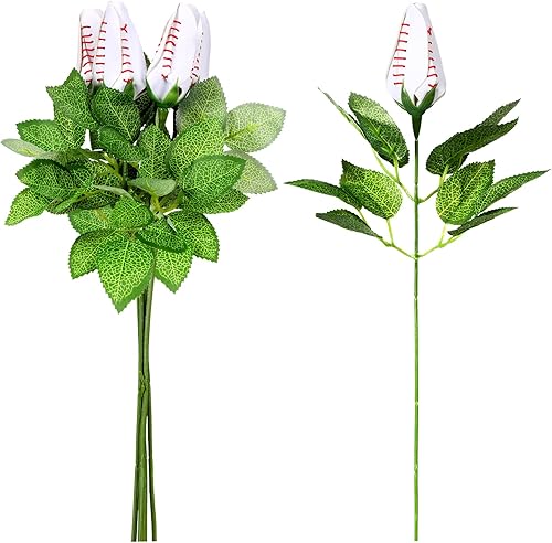 Jexine 4 piezas de rosa de béisbol artificial, regalos de béisbol con temática deportiva, decoraciones de rosas para hombres y mujeres, habitación,