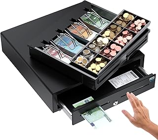 Kassenschublade Push - Druckknopf Öffnung, mit 8 Münzfach und 4 Scheinfächer (euro), Abschließbar - Kassenlade Professionelle, Geldschublade, Kassen Schublade - 41x41 cm - Schwarz