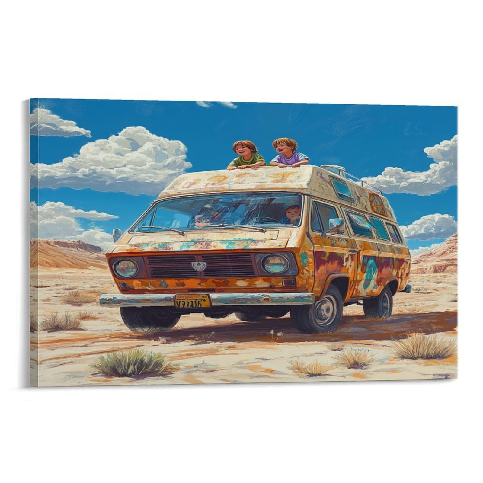 CPLVKWRQJ Vintage Van Individual Road Trip Style Canvas Print - Office Wall Art Fade Resistant Statement Piece Ready to Hang 12x18inch(30x45cm)