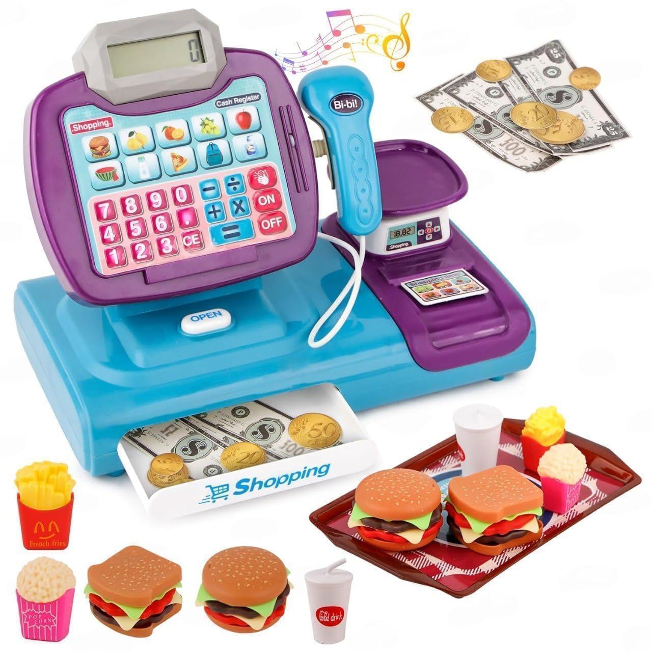 Antriksh Craft Supermarket Cash Register for Kids Shopping Cart Scanner Vending Machine Pretend Play Grocery Store with Light Music Role Play Toy for Boys Girls (Multicolor)