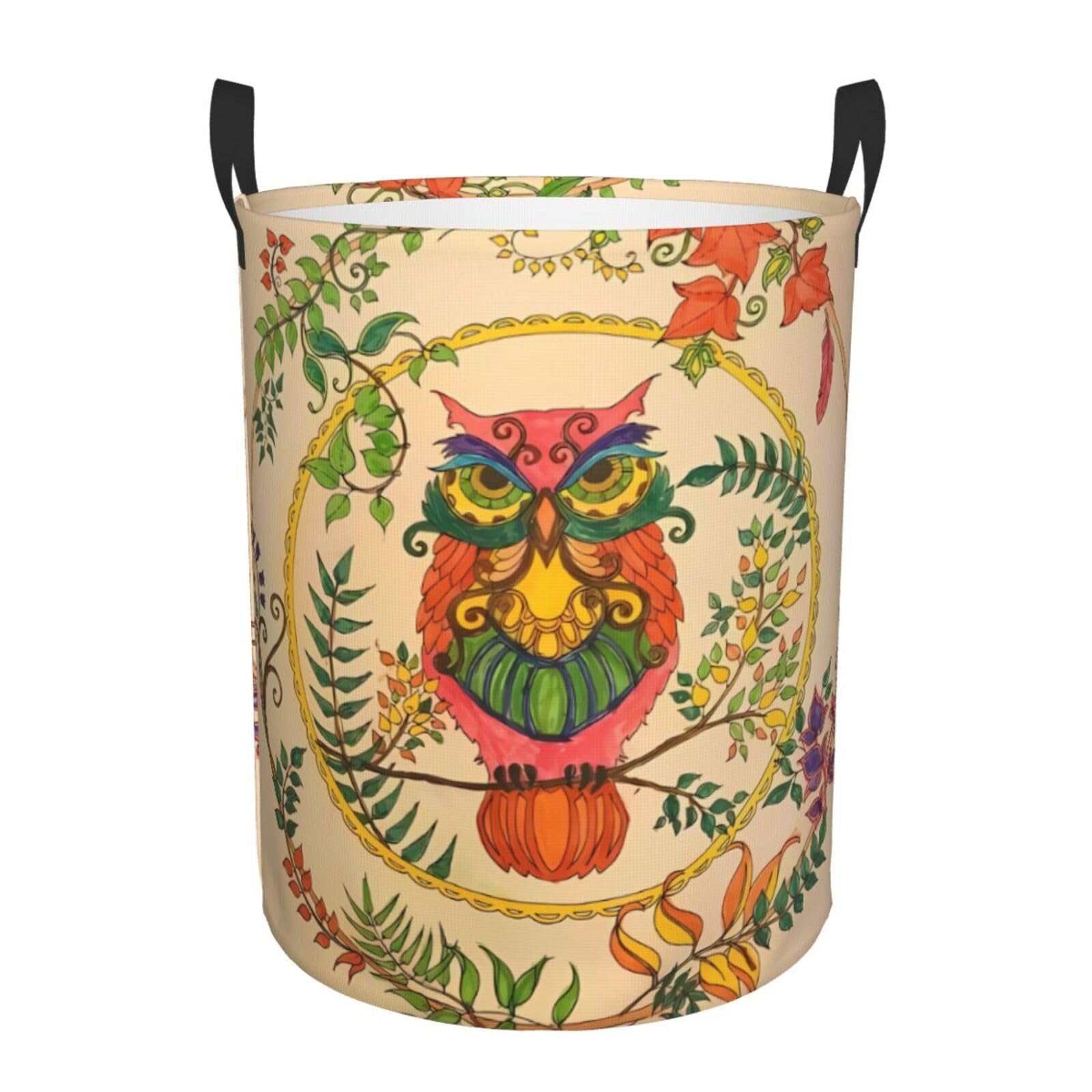 M Circular Hamper – Collapsible Owl Beliefs Print Laundry Basket