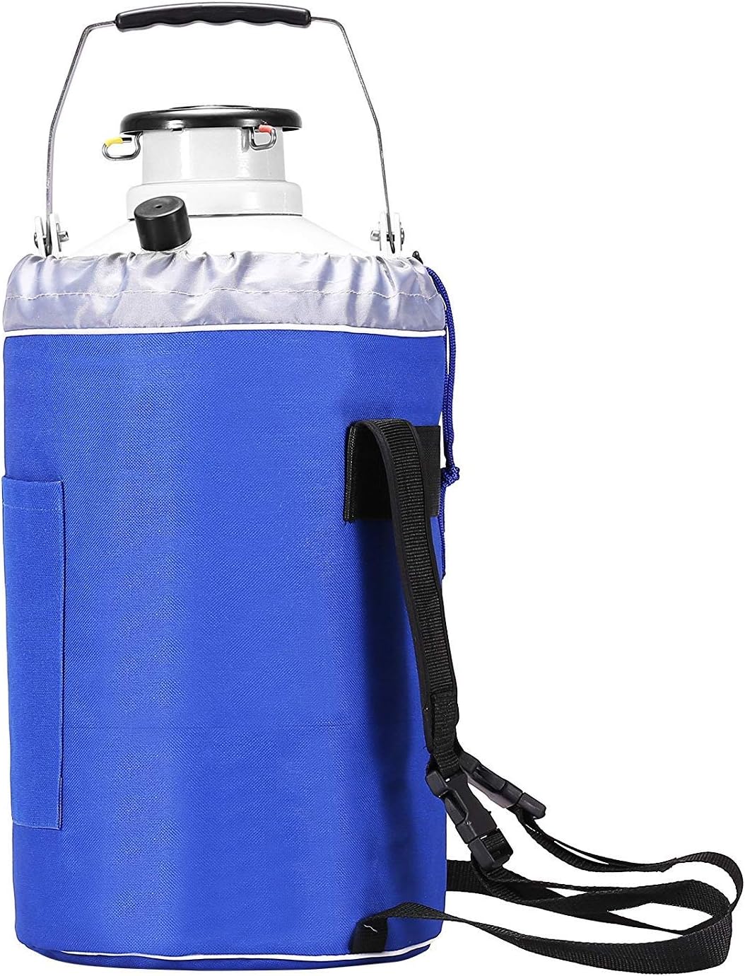 BuoQua Liquid Nitrogen Container Aluminum Alloy Liquid Nitrogen Tank Cryogenic Container with 3 Canisters and Carry Bag, white