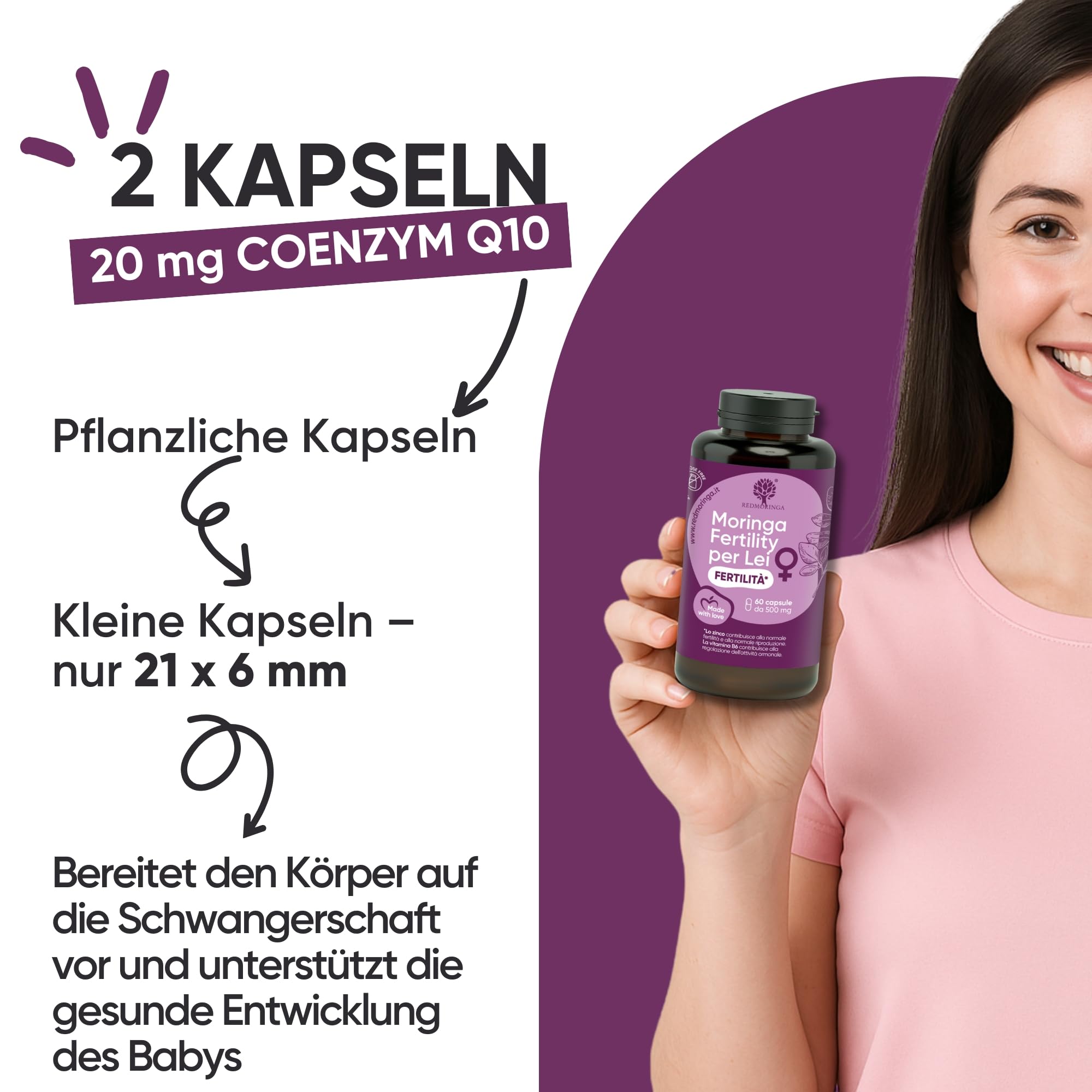 Red Moringa Kinderwunsch & Schwangerschaft Komplex - Moringa Kapseln mit Zink, Vitamin B12 & B6, Folsäure Kinderwunsch - Fördert weibliche Fruchtbarkeit, Hormonunterstützung & Zyklus - 180 Kapseln