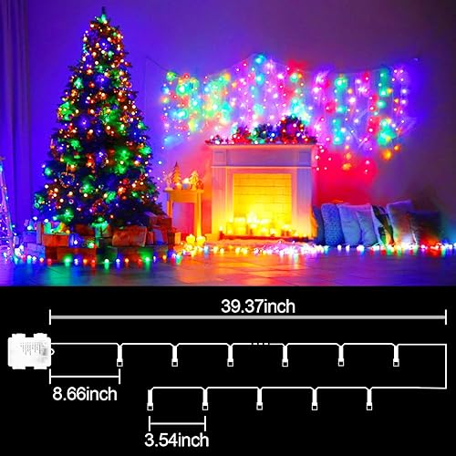 Miniatura 7 de LECLSTAR Guirnalda de luces a pilas para exteriores, cada una de 33 pies funciona con 100 luces LED de Navidad con control remoto, 8 modos de luces