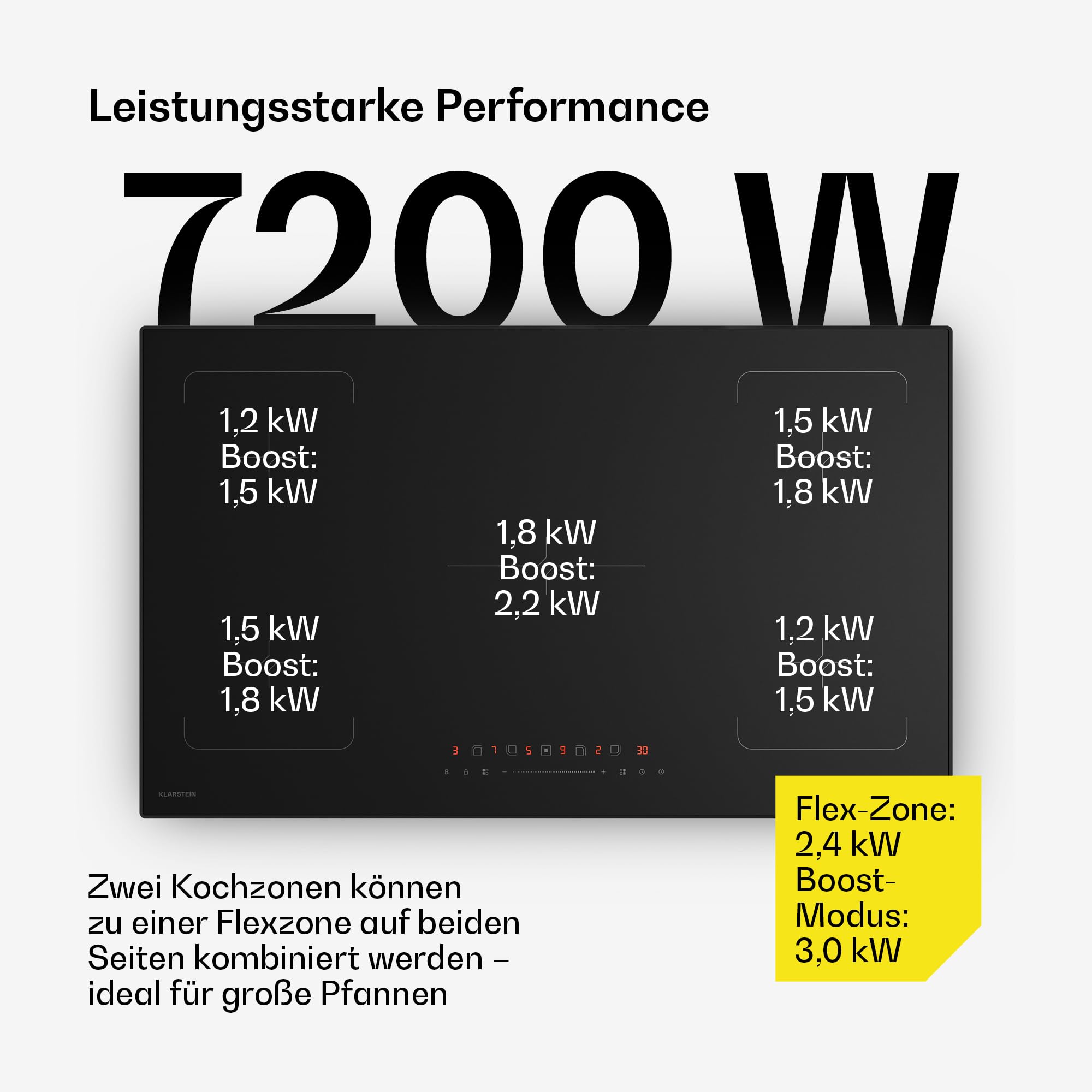 Klarstein Velaire Induktionskochfeld - 90cm, 5 Zonen, 7200W Boost, Touch-Slider, Timer, Kindersicherung, Restwärmeanzeige, Flexzonen, Glas, Kochfeld Induktion