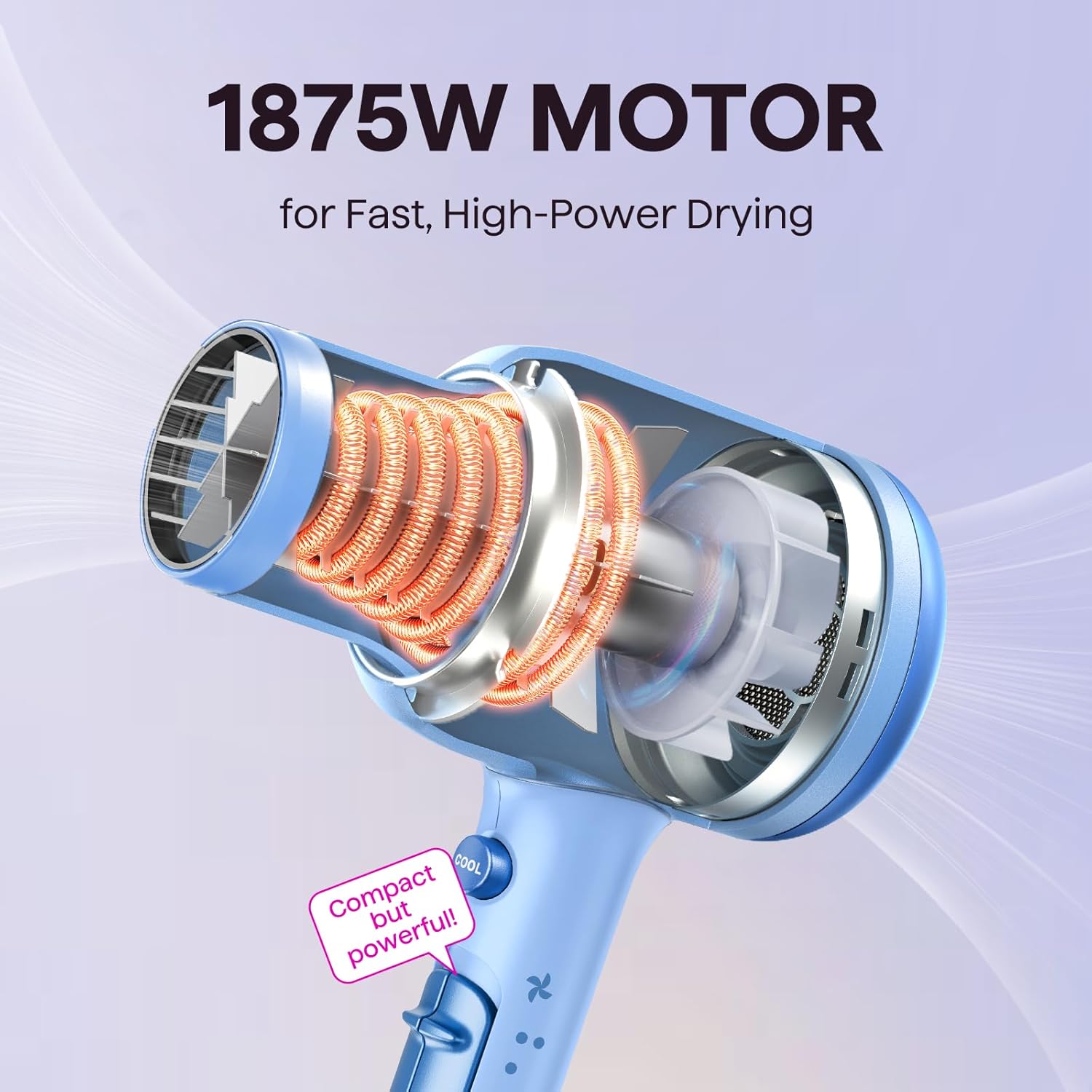 Wavytalk hair dryer blowing curls with diffuser.