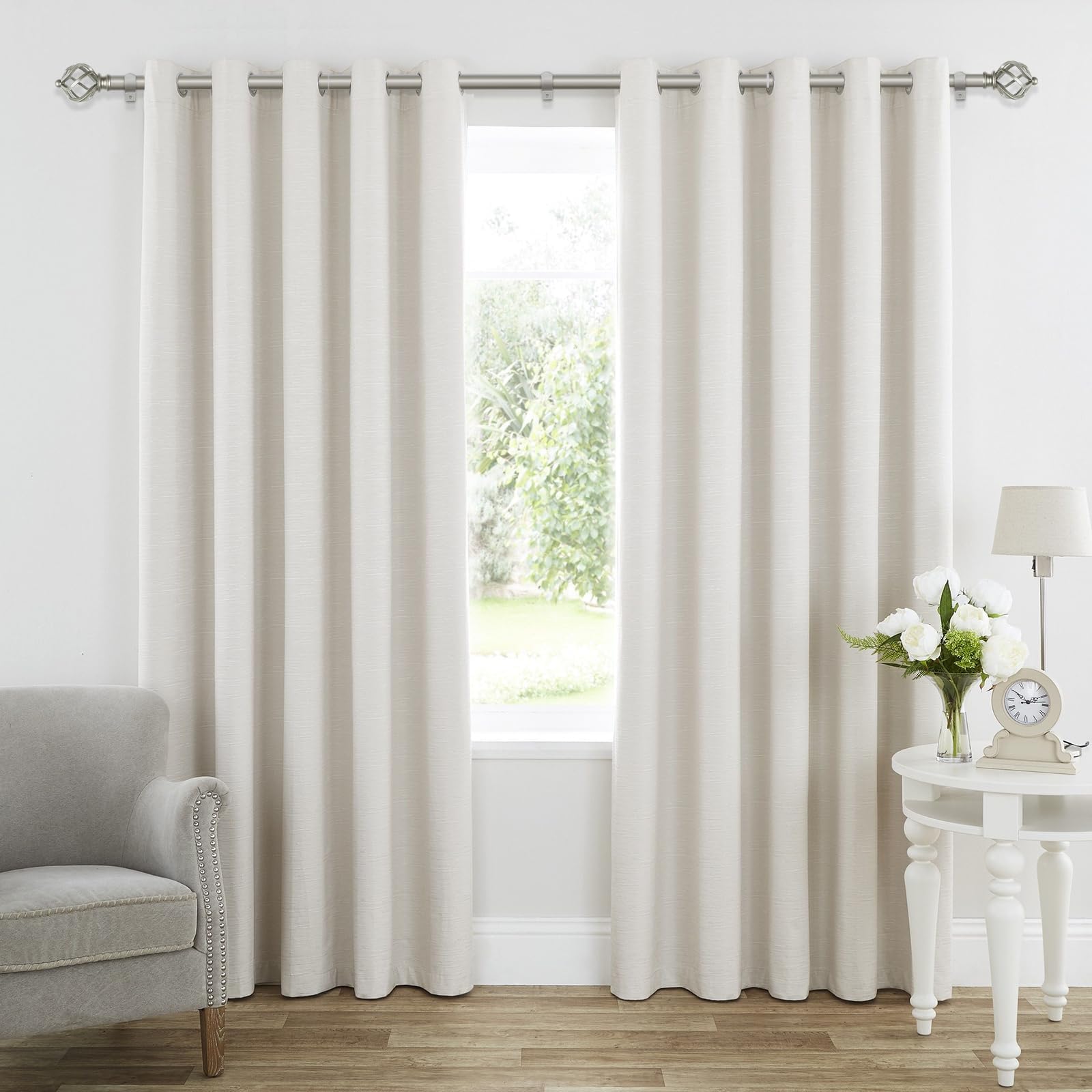 KAMANINA Tringle à Rideaux Extensible 80 à 148cm, Tringle Rideaux Antique Argenté avec Extrémité de Cage Torsadée, Pour Fenetre Balcons Chambres