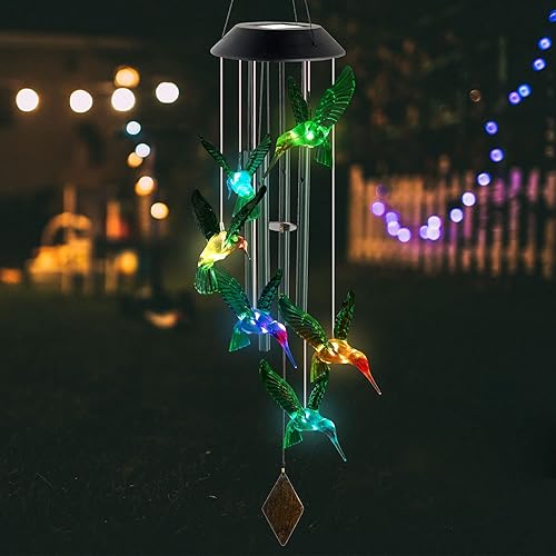 Miniatura 3 de Campanilla de viento solar de colibrí que cambia de color al aire libre, decoración de jardín, regalo de abuela, regalos para mamá, regalos de