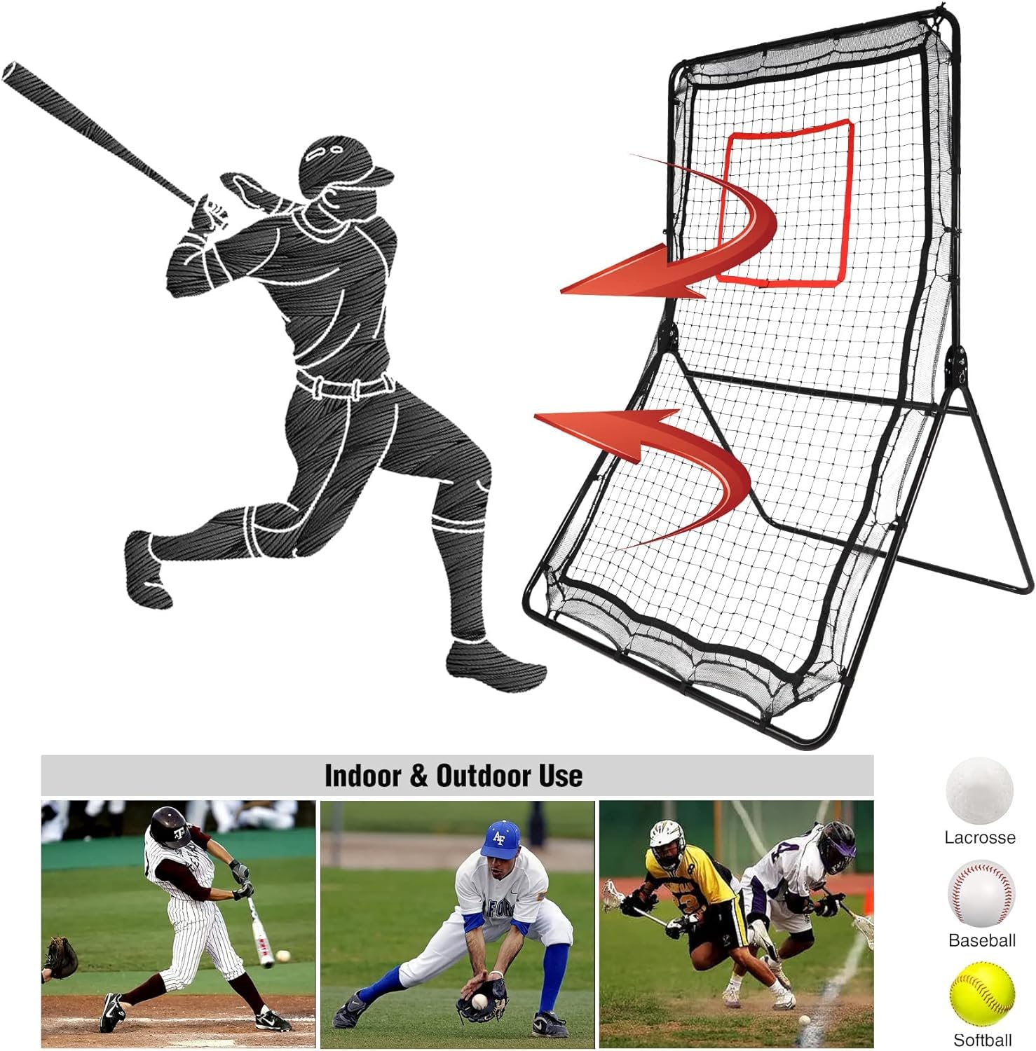 REDCAMP Filet de rebond pour lacrosse, volley-ball, baseball, softball, lancer, lancer, tir, 1,8 x 1,2 m