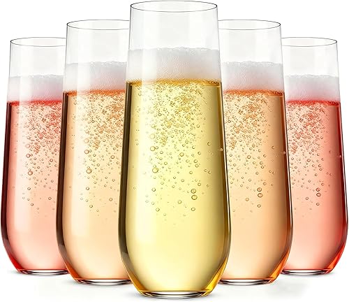 Guanqiao Paquete de 12 copas de champán de plástico sin pie, 266 ml, vasos de plástico transparentes desechables, vasos de mimosa irrompibles y