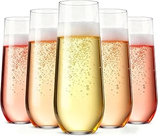 Guanqiao 12 Pack Stemless Plastic Champagne Flutes, 9 oz Clear Disposable Plastic Glasses, Heavy Duty Shatterproof Recyclable Mimosa Glasses for Party Wine Tasting Wedding New Years Eve Party Supplies