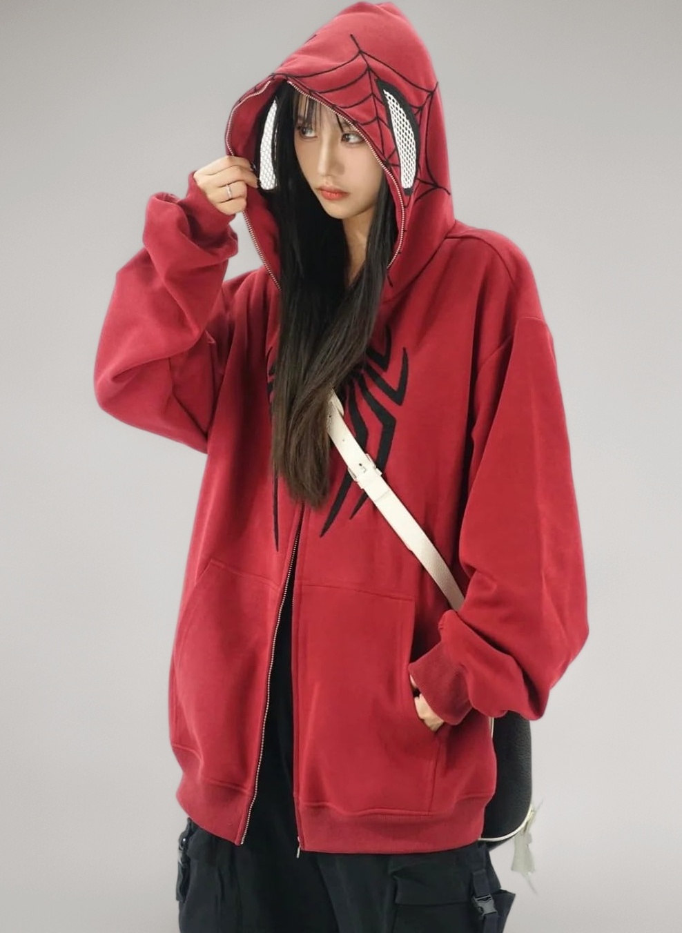 Y2K Hip Hop Spider Hoodie for Women Men Graphic Full Zip up Hoodies Oversized Kawaii Hoodies Spider Jacket