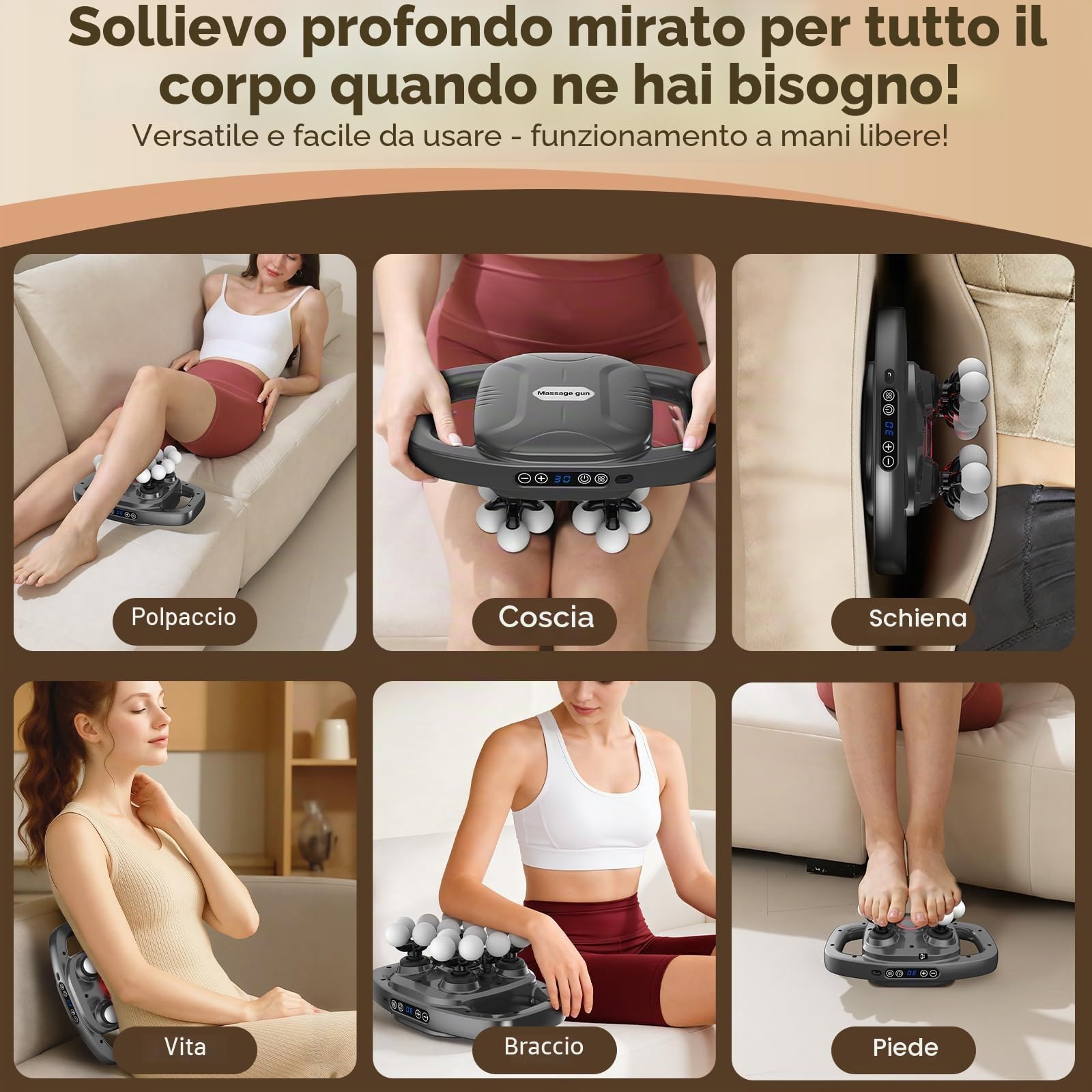 Pistola per Massaggi | 16 Teste, 3 Modalità e 30 Velocità, Silenziosa 35dB, Recupero Sportivo