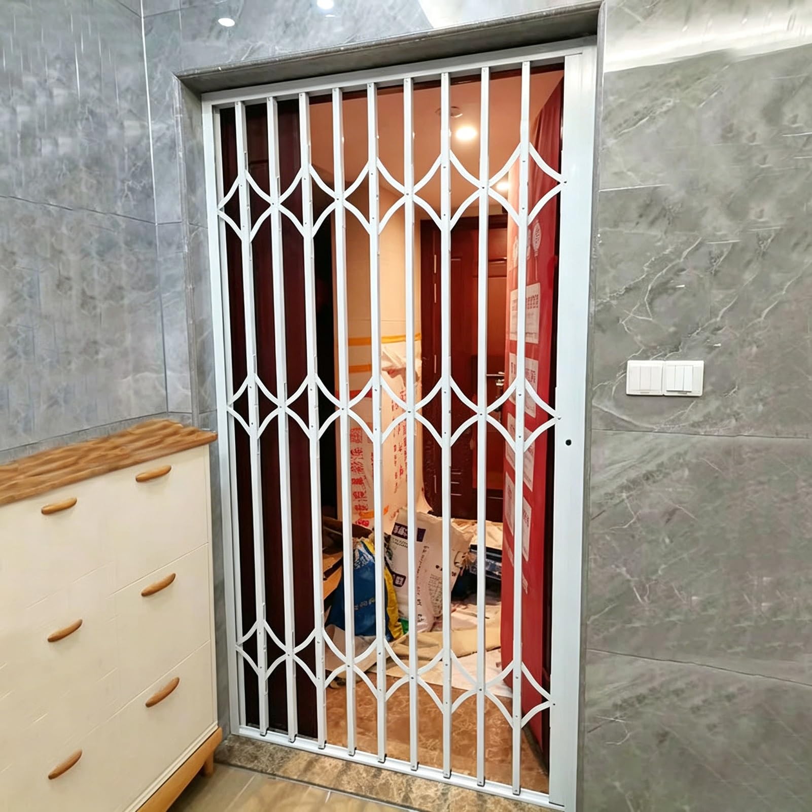 Lockable Anti-Tripping Safety Folding Grilles Door, 26 28 30 33 39 59 83 in Tall Window Burglar Bars, Push-Pull Customizable Guard Barrier(W60xH90cm/24x35in)