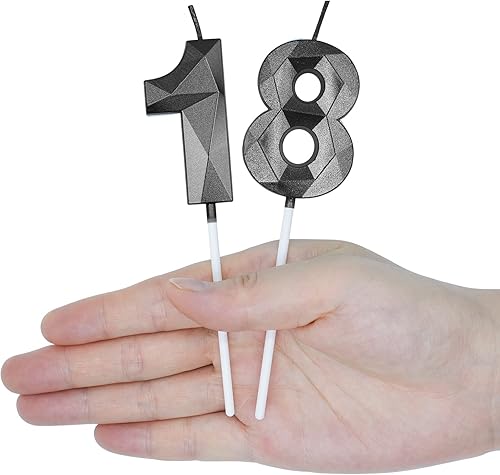 Miniatura 5 de Velas de 20 cumpleaños para pastel, vela negra con forma de diamante 3D número 20, decoración de cumpleaños, suministros de fiesta para niñas,