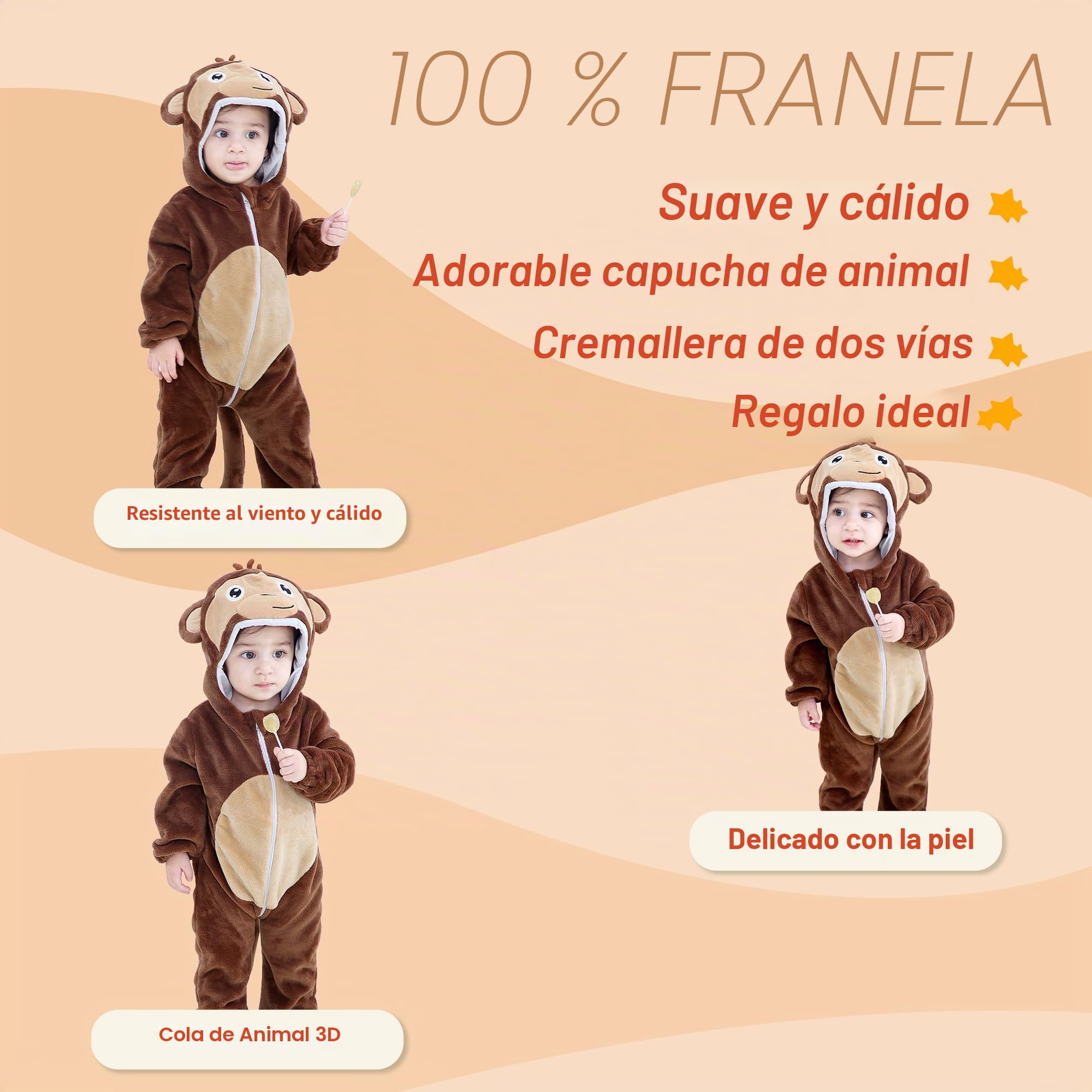 Mameluco de Animal Invierno con Capucha para Bebés Unisex,2-36 Meses