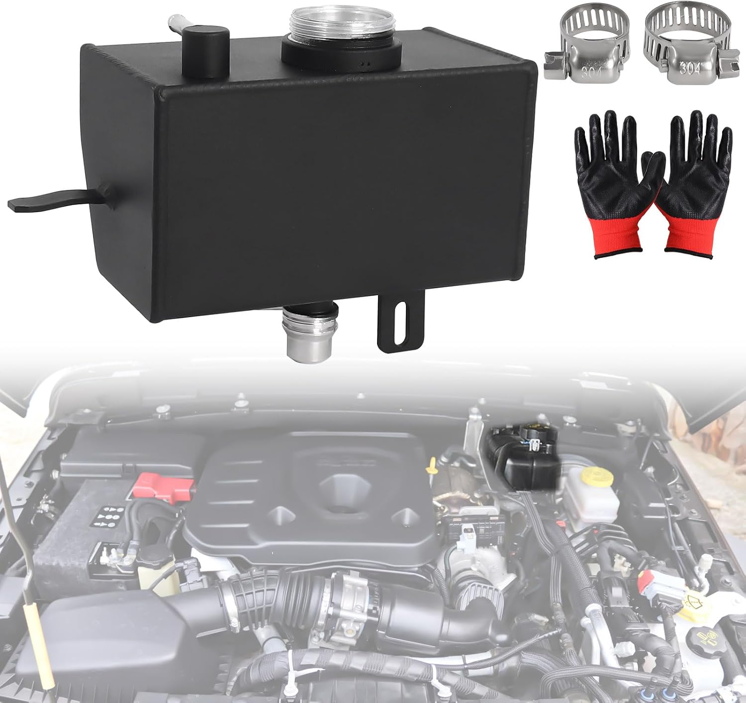 Aluminum Alloy Front Engine Coolant Reservoir Tank, Tanque de Antifreeze Para Compatible with 2018-2024 Jeep Wrangler JL JLU & 2020+ Gladiator JT 2.0L 3.6L, Coolant Recovery Tank Replaces 68364312AC