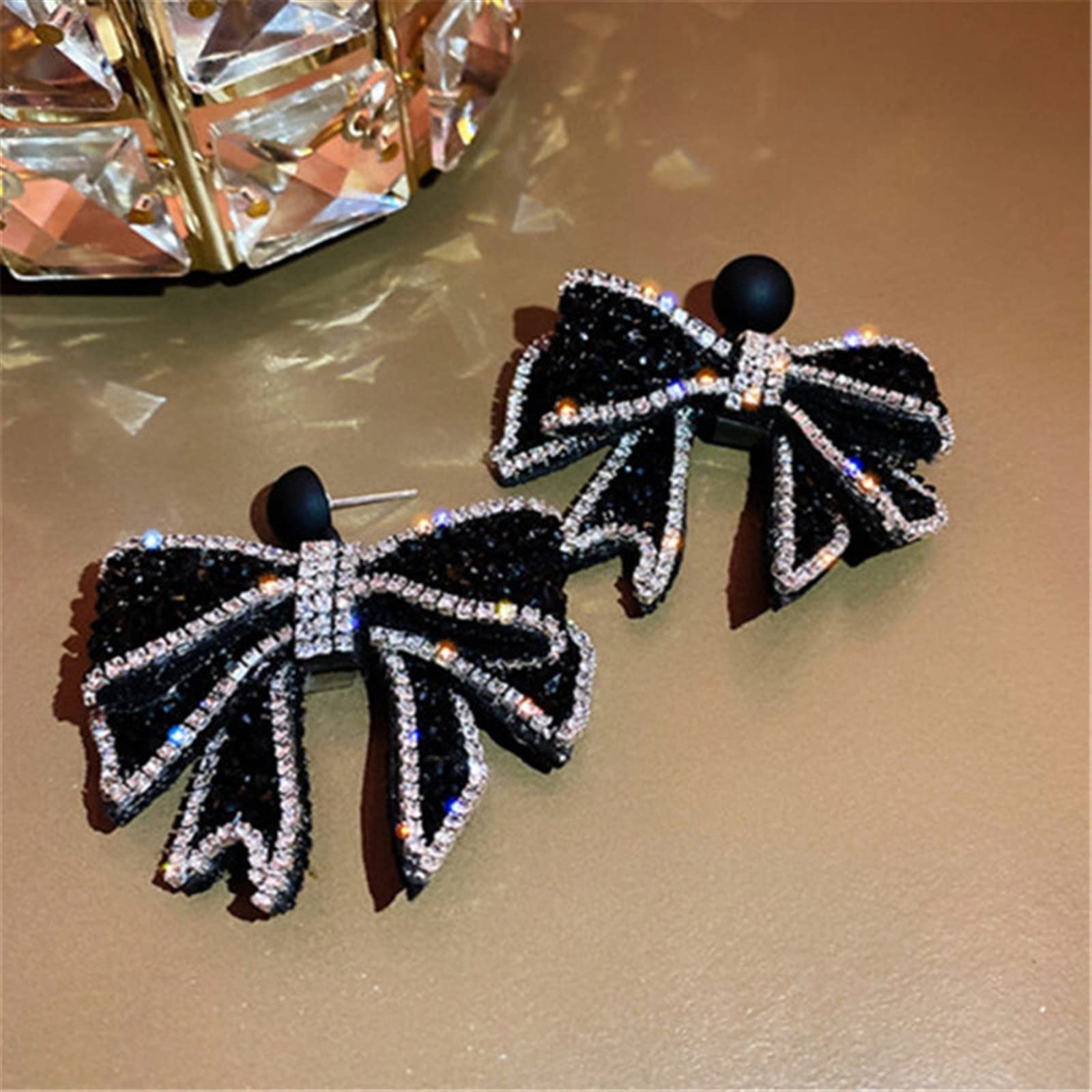 HJMMHX Damen-Ohrringe, koreanischer Stil, Schwarze Schleife, baumelnde Ohrringe für Frauen, Strass-Ohrringe, Hochzeiten, Party, Schmuck, Accessoires, Ohrringe