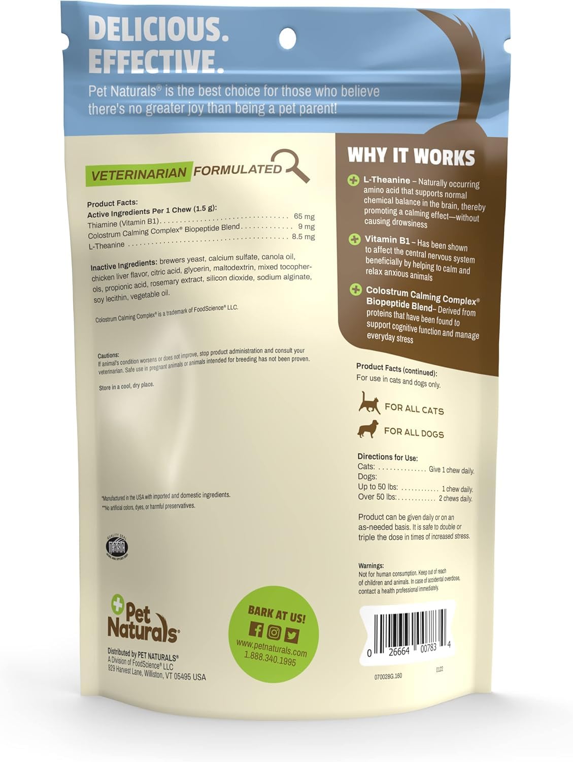 Pet Naturals of Vermont - Suplemento de Apoyo para Perros y Gatos, 160 masticables de tamaño mordedura