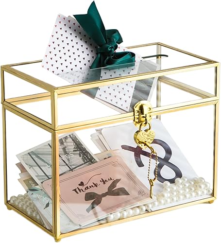 Miniatura 8 de Kendiis Caja de cristal para tarjetas de boda con ranura y cerradura, caja grande transparente para tarjetas, caja de almacenamiento de tarjetas de