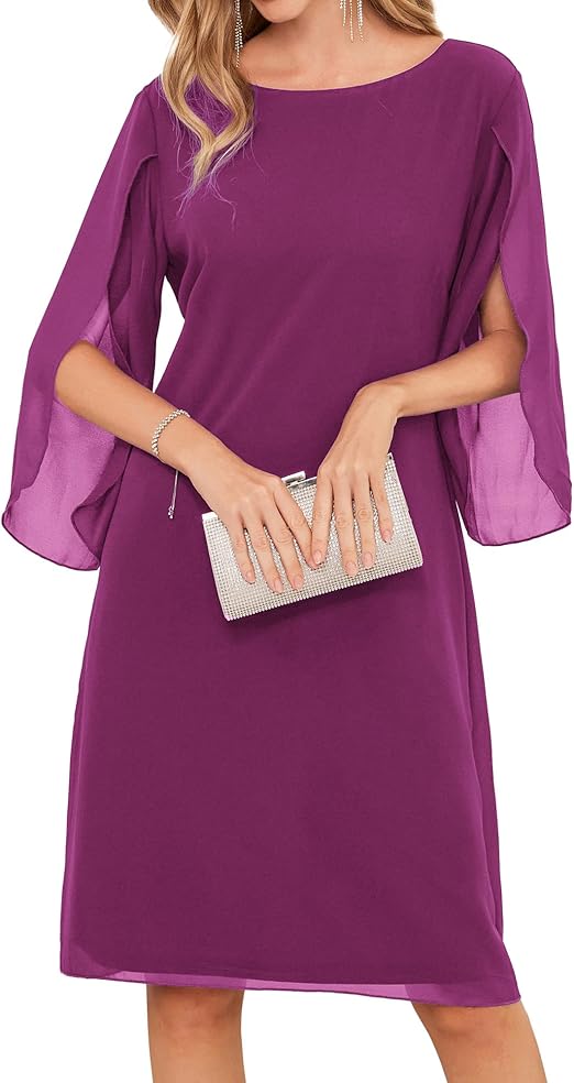 GRACE KARIN Womens Formal Wedding Guest Dress 2026 Chiffon Cocktail Dress Mother of the Bride Dresses Midi Fashion Clothing