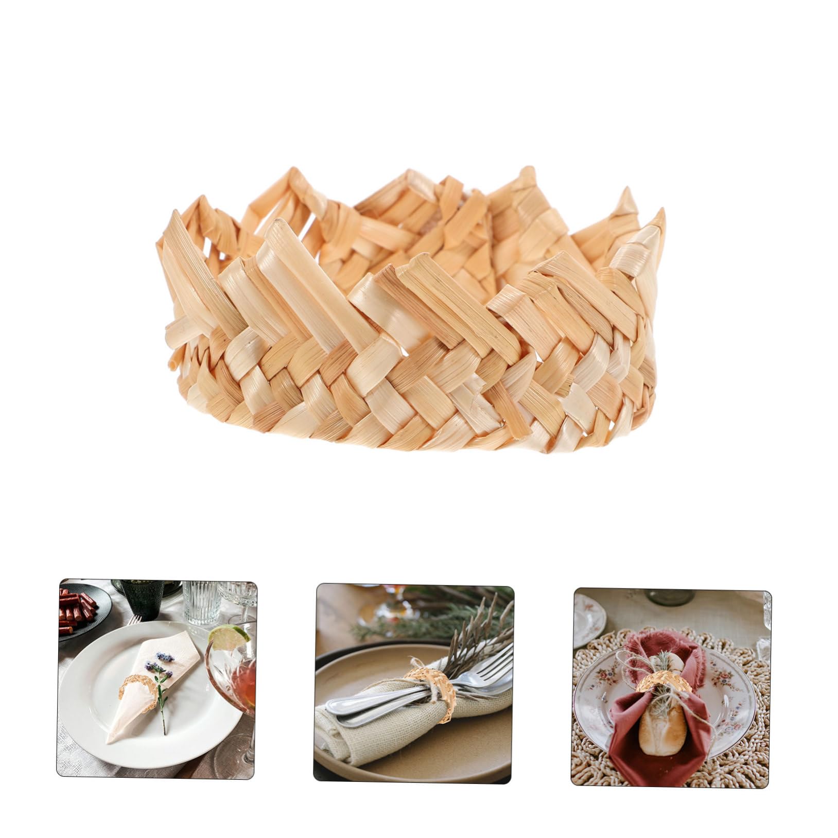 Ronds de Serviette en Paille Tressée Lot de 6 Beige Rustique | Décoration de Table Mariage, Lot de 6 Pièces, pour Dressage et Réception