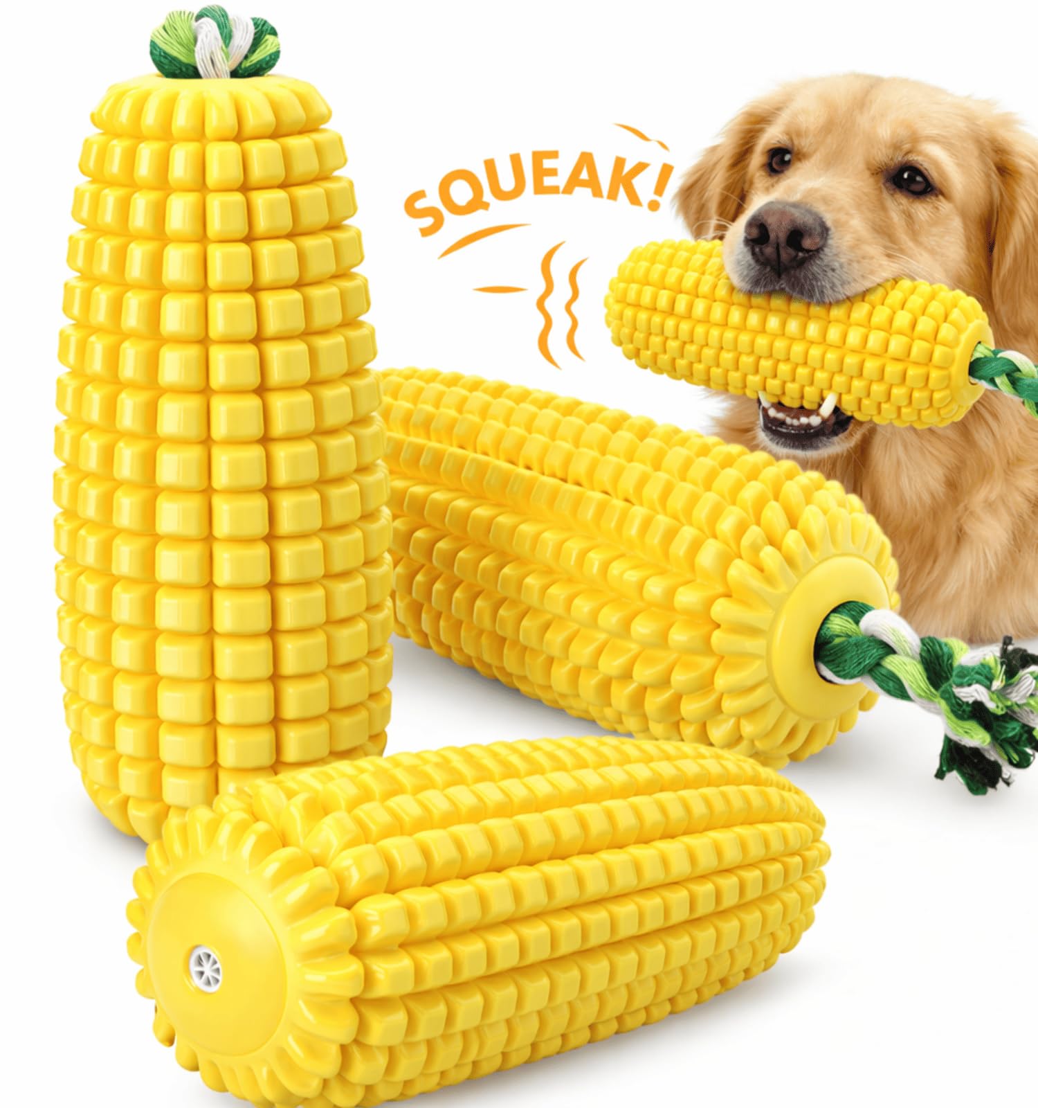 16 cm Mais-Hundespielzeug für aggressive Kauer, langlebiges Gummi-Zahnspielzeug für Welpen, Hundespielzeug, um sie zu beschäftigen, quietschendes Hundespielzeug, Beißen und Bürsten Zahnspielzeug für