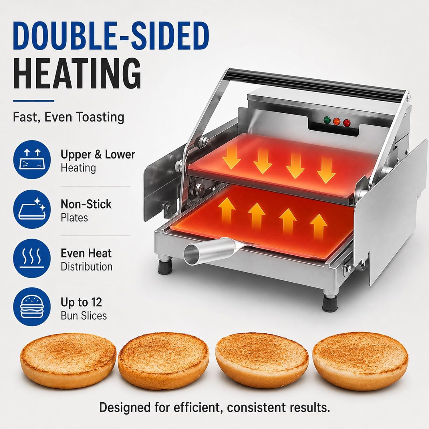 TYH Piastra per Panini da Banco in Acciaio Inox, Tostapane Commerciale A Doppio Strato per Hamburger, Timer da 0 A 3 Minuti, Controllo della Temperatura da 0 A 300 °c, con Piastre Riscaldanti