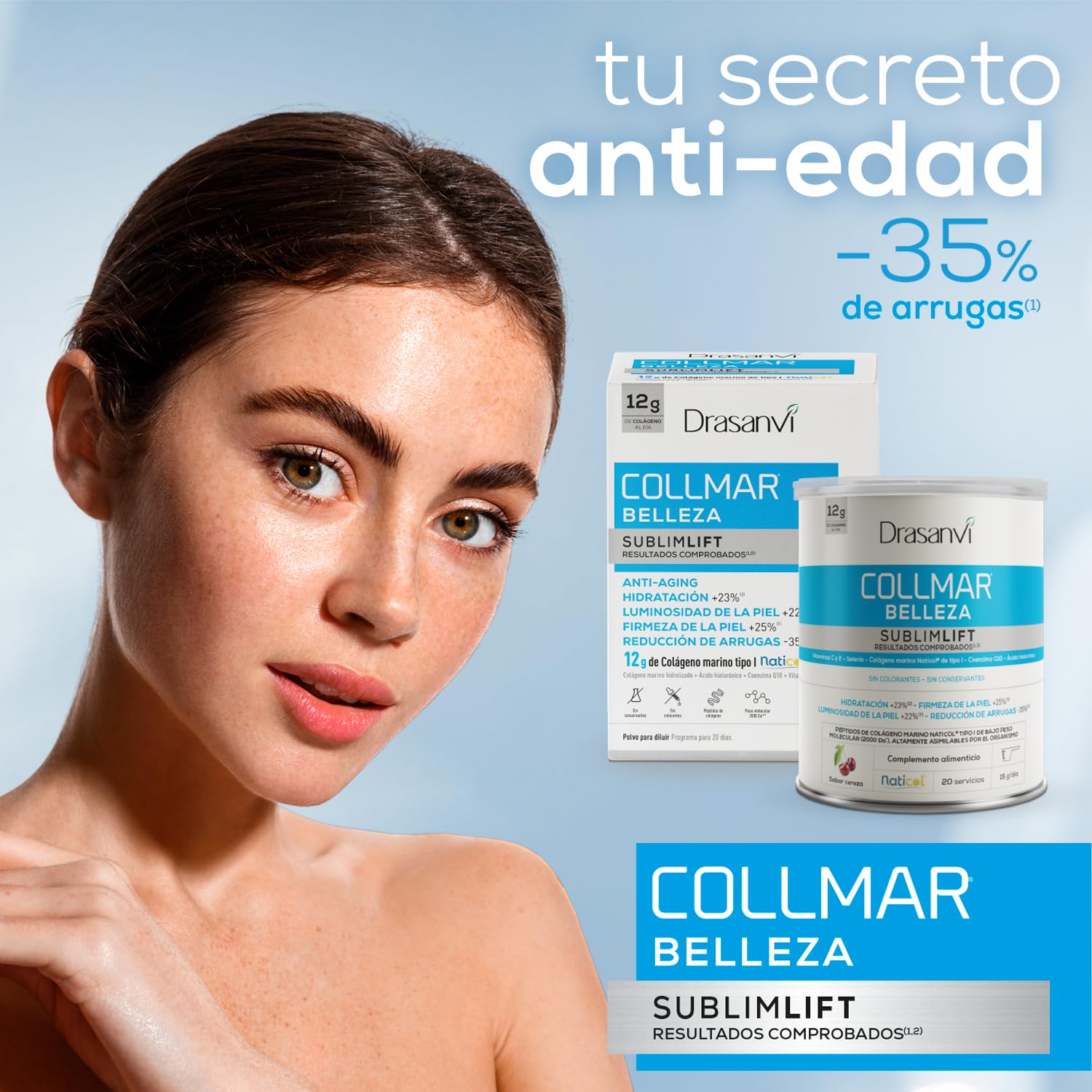 COLLAGENE MARINO BELLEZZA SUBLIMLIFT | Collmar 12 gr Collagene Idrolizzato Puro| Collagene e Acido Ialuronico, Coenzima Q10 +Vitamine | Pelle Soda, Idratata e Senza Rughe | Gusto Ciliegia | 300g