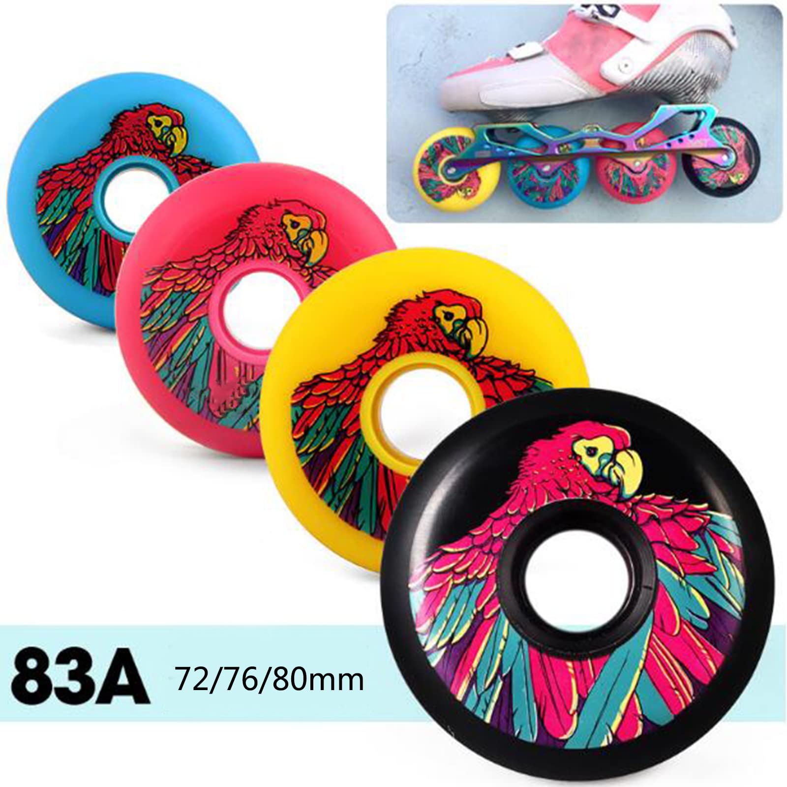 Ruote Ricambio Pattini in Linea, 8 Pezzi 72mm 76mm 80mm Ruote Ricambio Pattini in Linea Silenziose PU Lunga Durata 83A Senza Cuscinetto