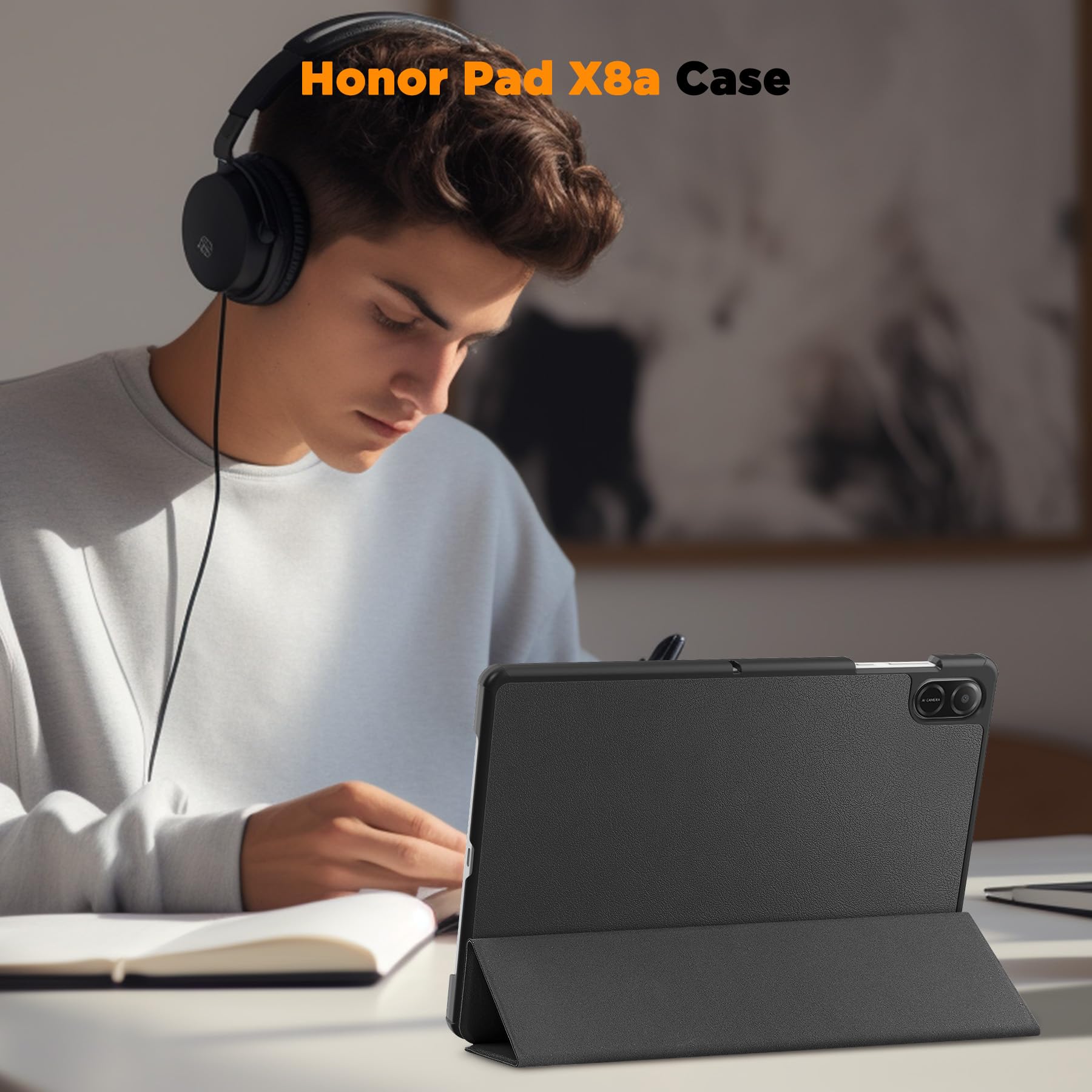 Coque Honor Pad X8a 11 Pouces 2024 - Housse Protectrice En Cuir Avec Support Intégré | Noir