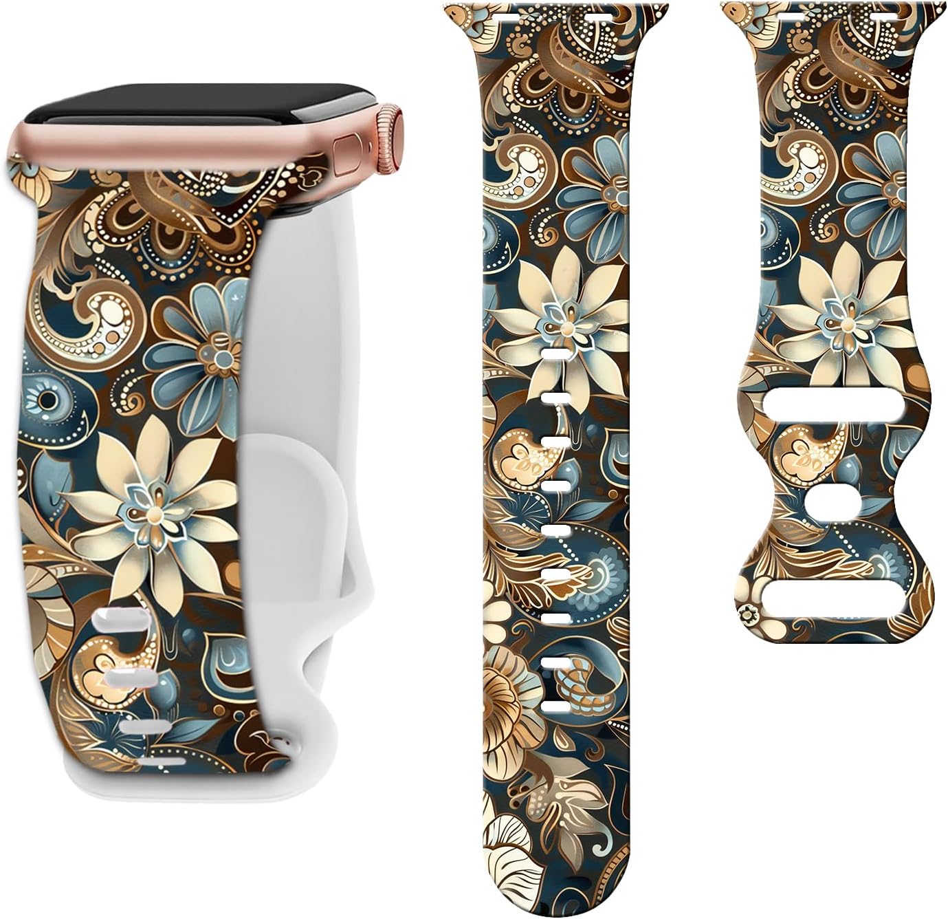 Floral watch Bands Compatible with Apple Watch Band for women 44mm 40mm 38mm 41mm 45mm 49mm 42mm, Silicone Cute Flower Pattern Sport Strap for iWatch Bands Series Ultra 2 SE 11 10 9 8 7 6 5 4 3 2 1