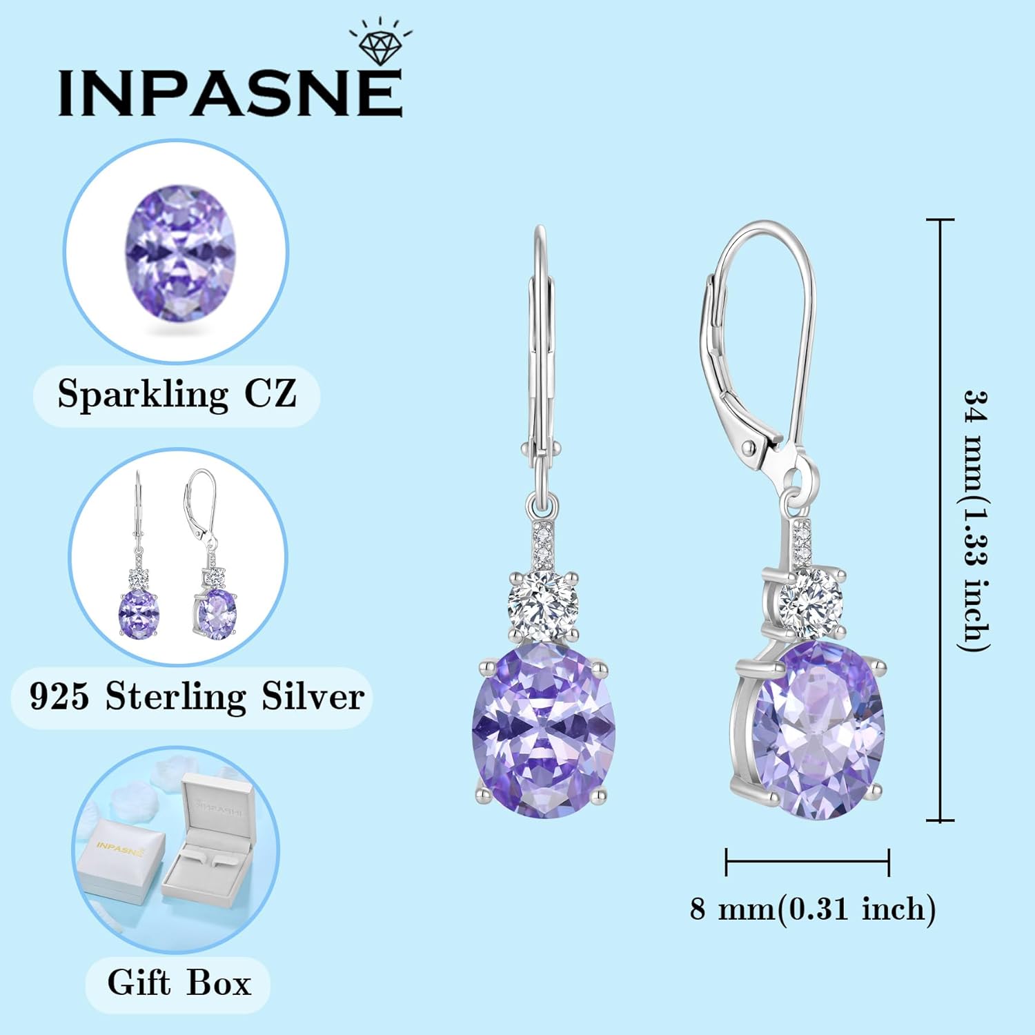 Oval Dangle Drop Earrings for Women 925 Sterling Silver Leverback Earrings Birthstone Jewelry Gifts for Her - Image 6