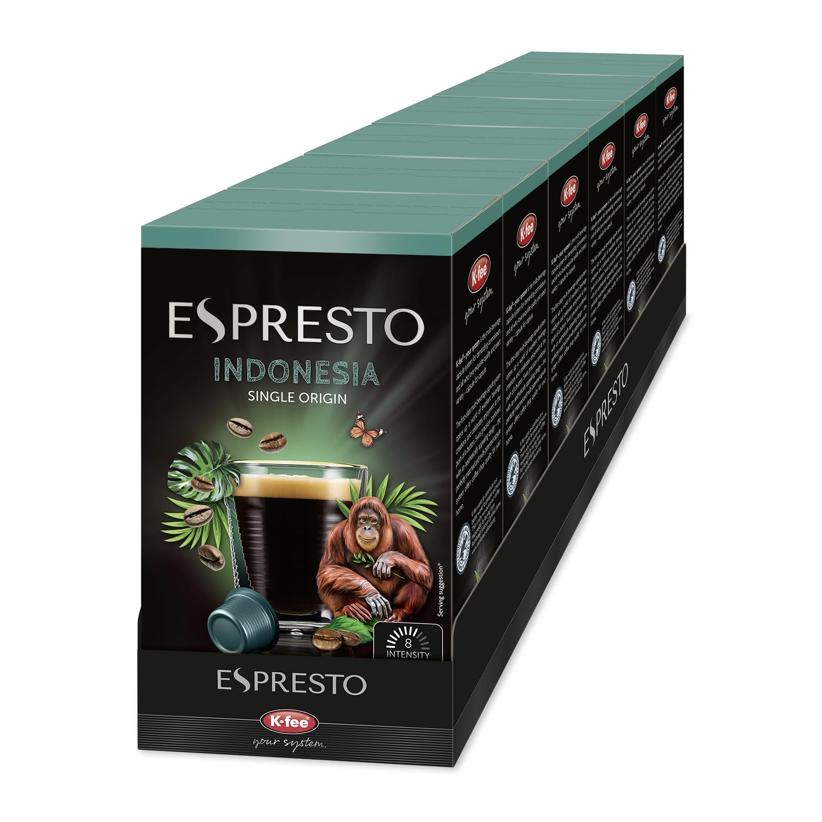 ESPRESTO Single Origin Indonesia Lungo, kompatibel mit K-fee & ALDI EXPRESSI*, Kaffeekapseln, würzig & schokoladig, RFA zertifiziert, 96 Kapseln