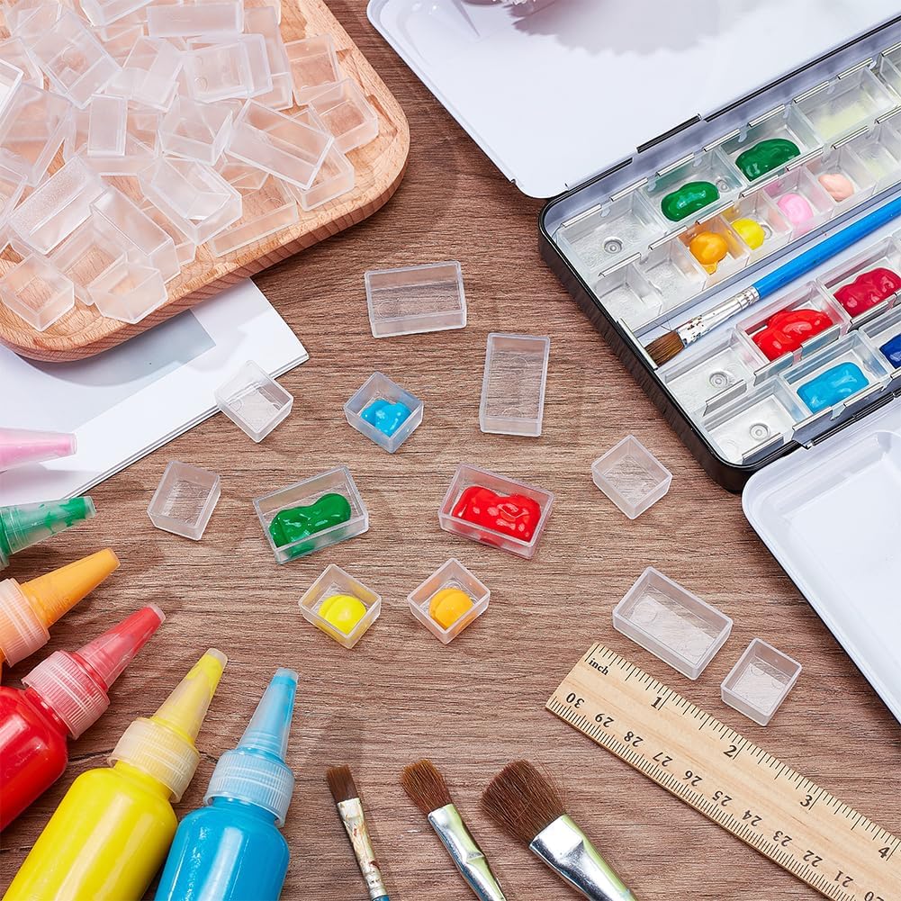 PH PandaHall 100pcs Empty Watercolor Pans 2 Sizes Plastic Clear Empty Paint Pan 50 Full Pans and 50 Half Pan for DIY Art Drawing Painting, Watercolor Palette, Travel Tin Case Palette