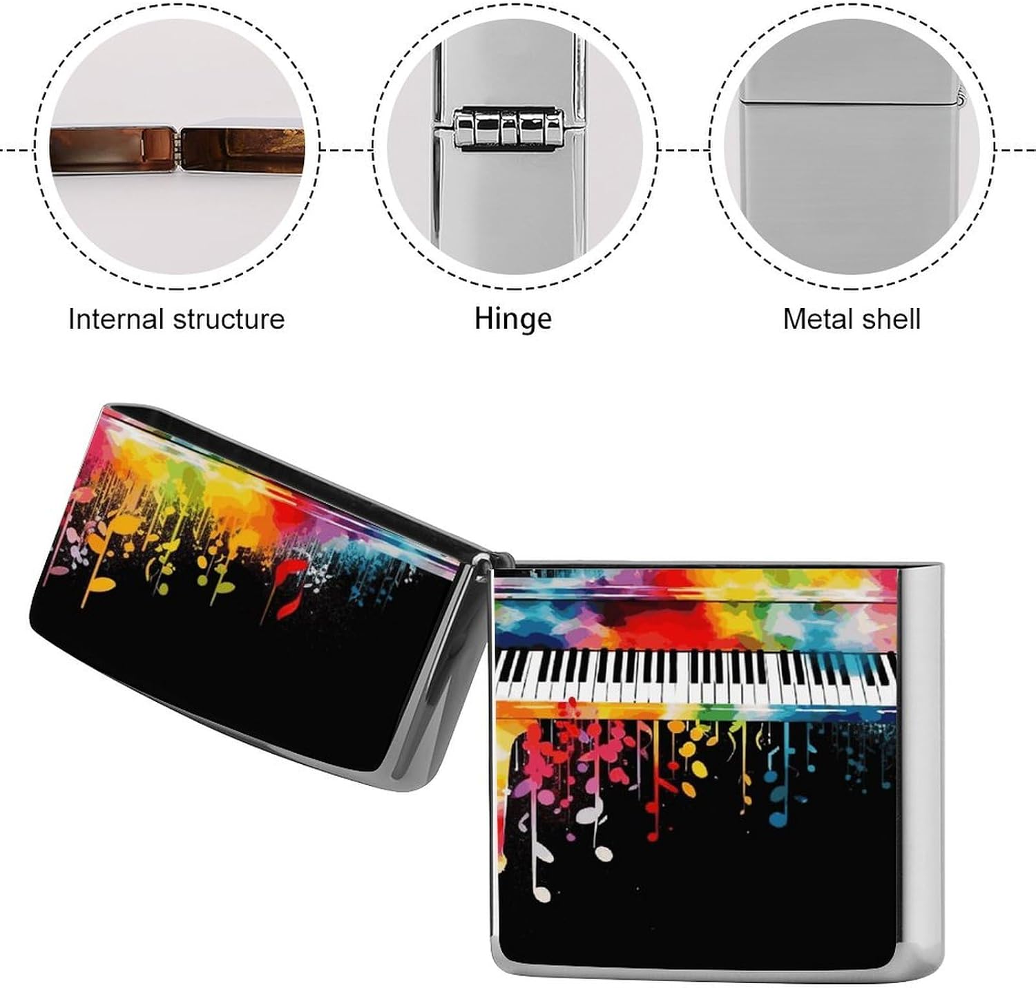 Colorful Piano Keyboard Music Note Metal Lighter Case, Durable Lighter Protective Cover with Personalized Graffiti Design Easy to Install, Universal Fit for Standard Lighters, Stylish & Unique Idea image 5
