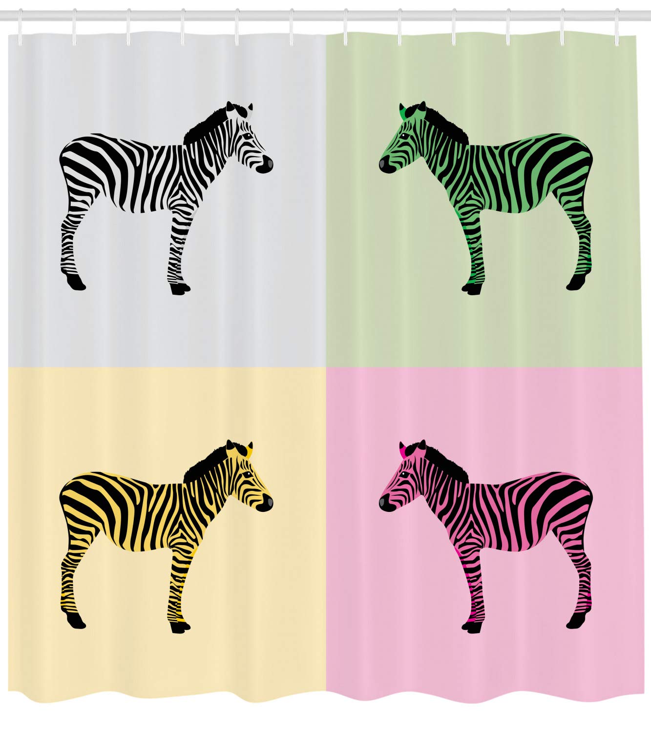ABAKUHAUS Pink Zebra Shower Curtain, Zebras in Boxes Pop Art Avant Garde Influence Graphic - Image 3
