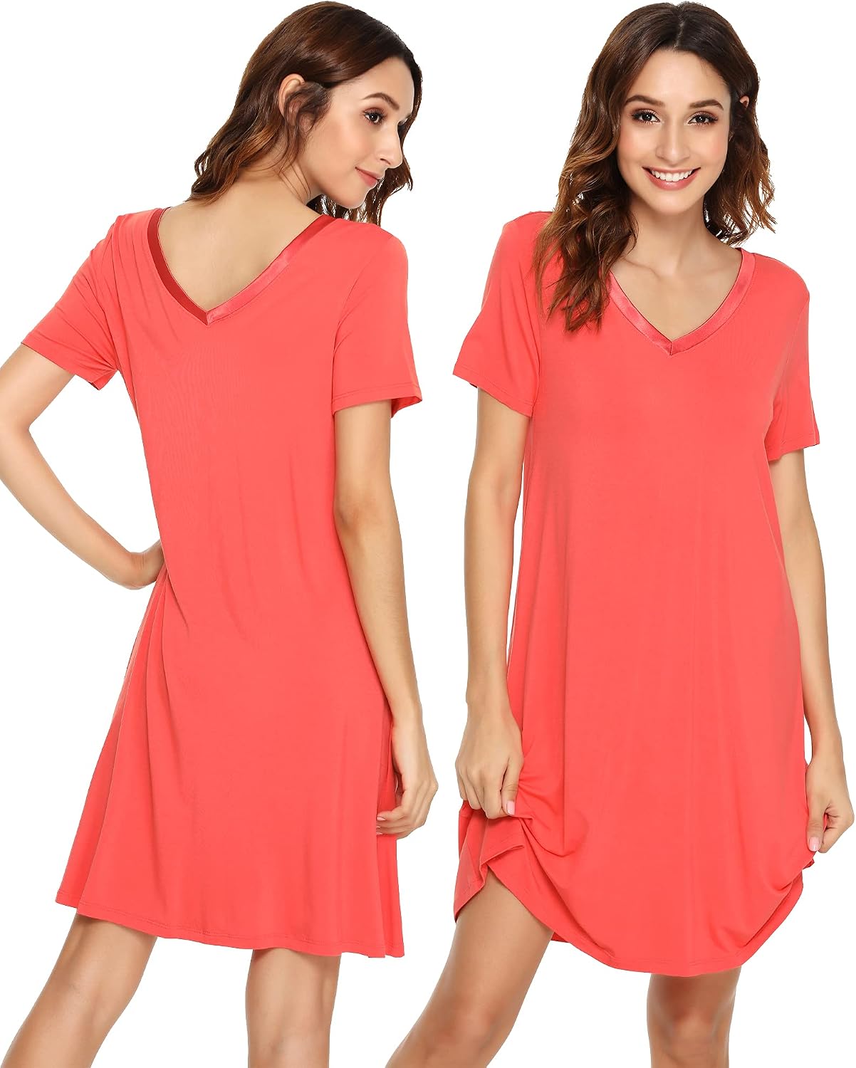 WiWi Bamboo Viscose Nightgowns for Women Short Sleeve V Neck Sleepwear Super Soft Sleep Dress Cool Plus Size Nightshirt S-4X