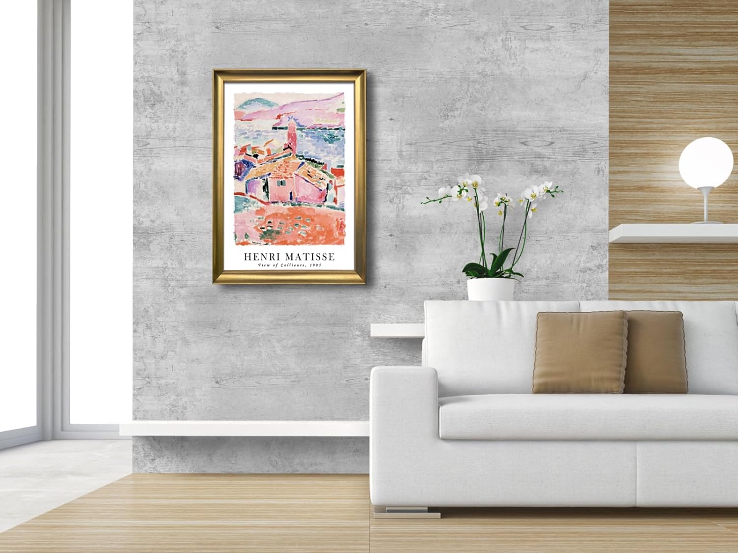 Wieco Art Large Framed Wall Art View of Collioure 1905 by Henri Mattise Abstract Colorful Art Matisse Posters Canvas Prints for Wall and Home Office Decorations Bronze Gold Frame