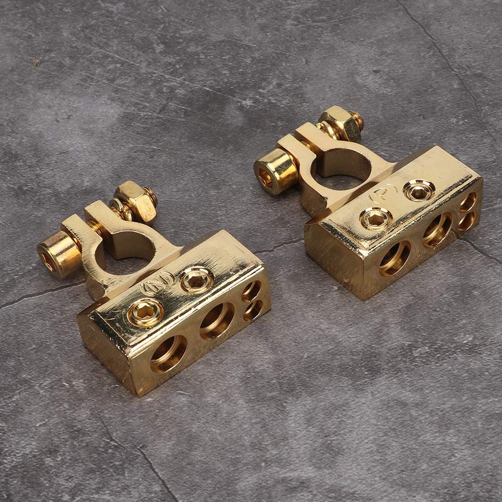 Gold Car Battery Terminals 1 Pair Universal Metal Clamps Connection Positive & Negative