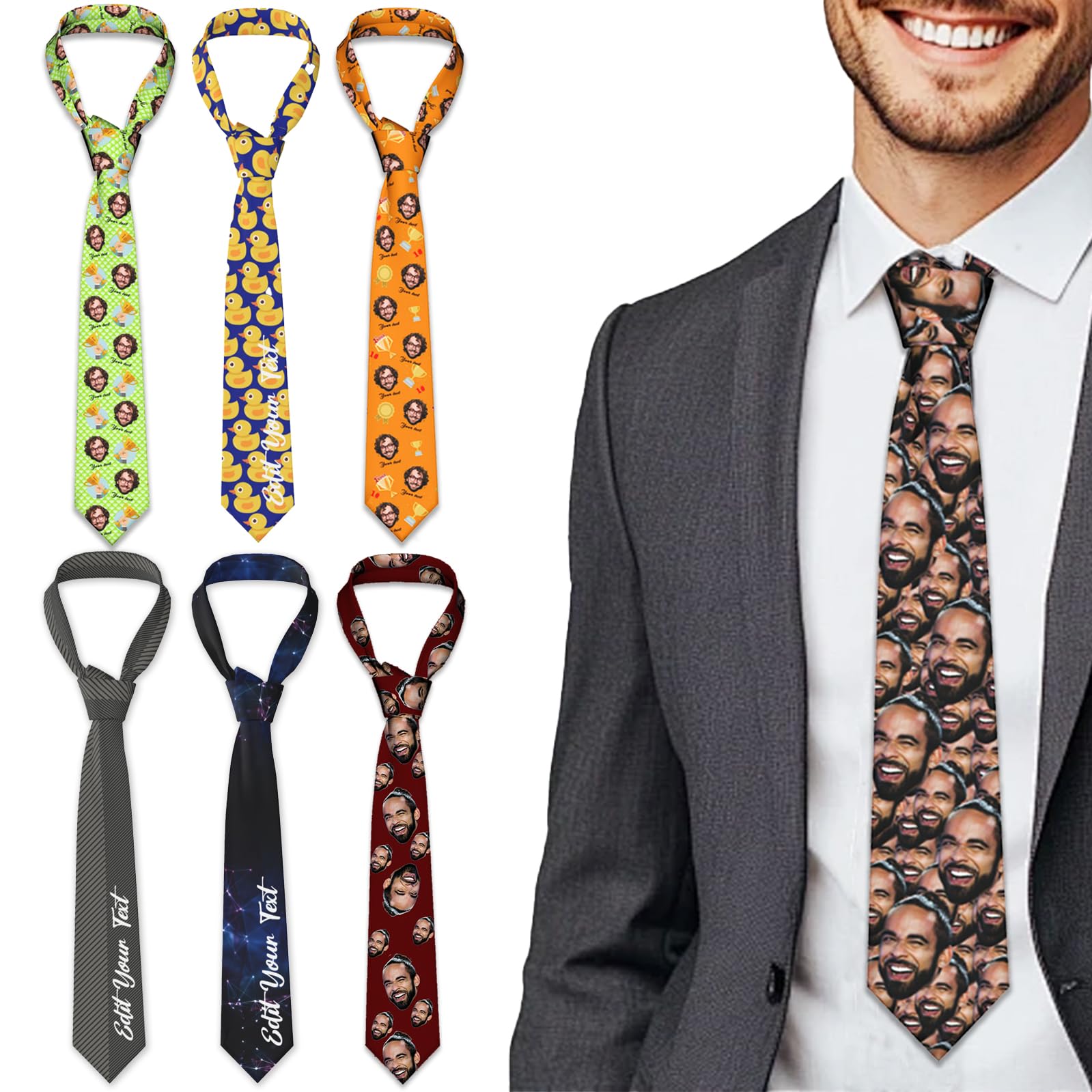 Aokizkdzsw Men's Custom Photo Necktie-Personalized Text Design-Unique Humorous Tie for Men, Dad, Boyfriend