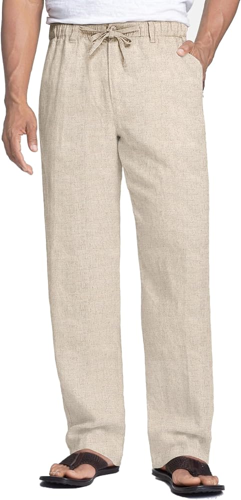 COOFANDY Elastic-Waist Linen Beach Pants