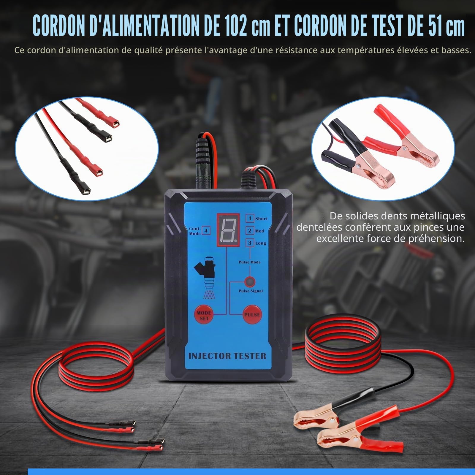 Testeur d'injecteur de carburant de voiture 12 V - 8 modes d'impulsion - Appareil de diagnostic d'injection de carburant avec 4 adaptateurs de tuyau