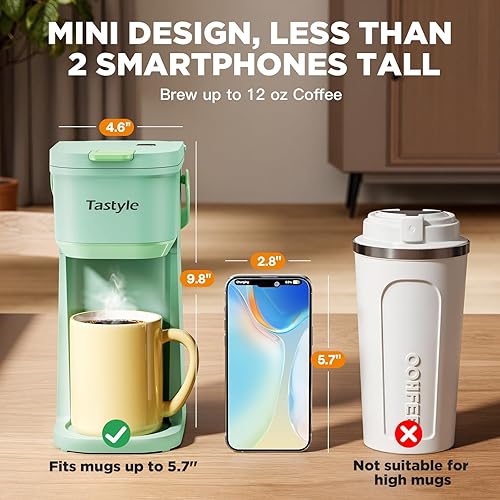 Miniatura 4 de Cafetera de una sola taza, para tazas K y molidos, mini cafetera con mango portátil, tamaño de preparación de 6 a 12 onzas, para viajes, camping,