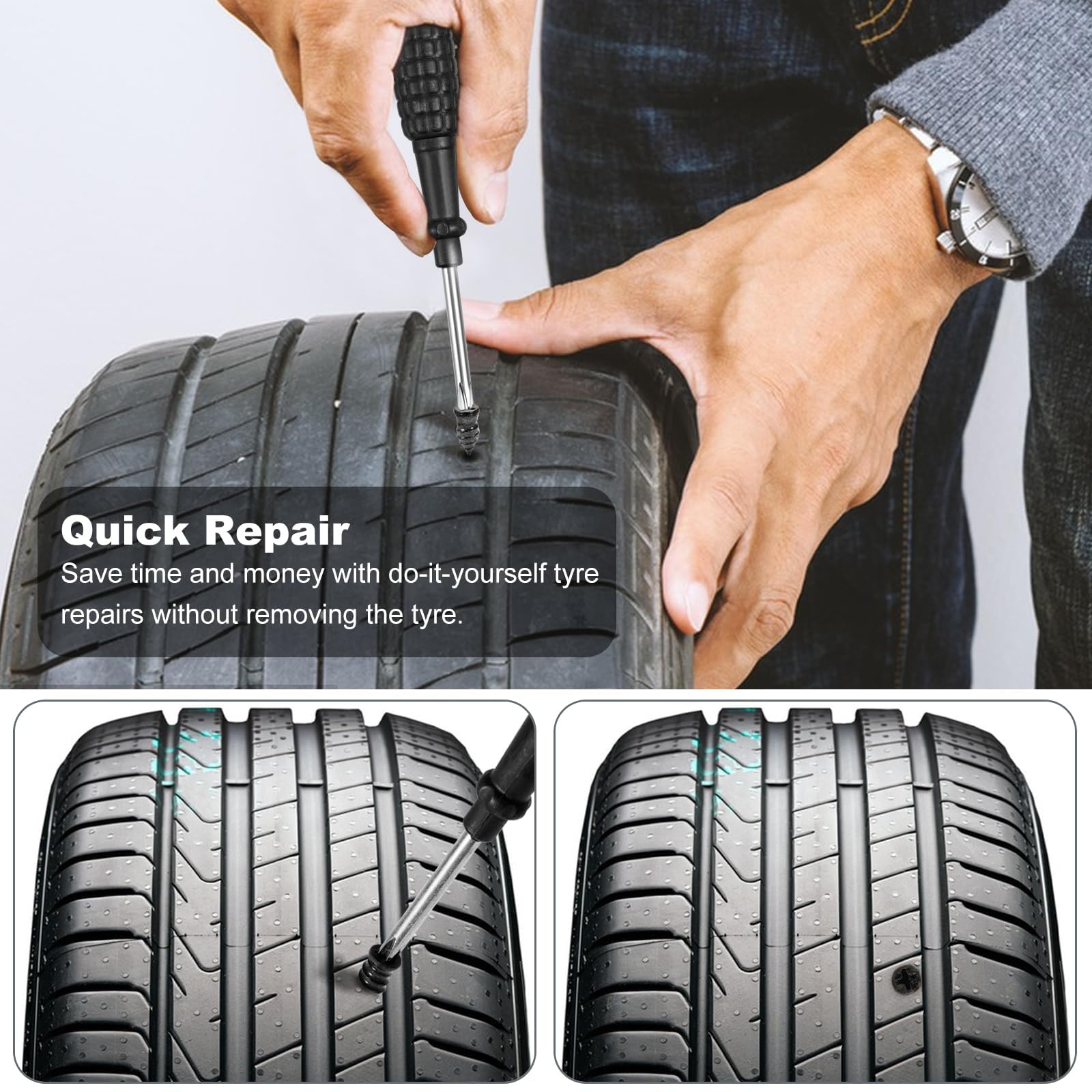 Samulee 62Pcs Tyre Repair Kit Rubber Nails with Screwdriver, Car Puncture Repair Kit,Car Tyre Puncture Repair Kit - Image 3