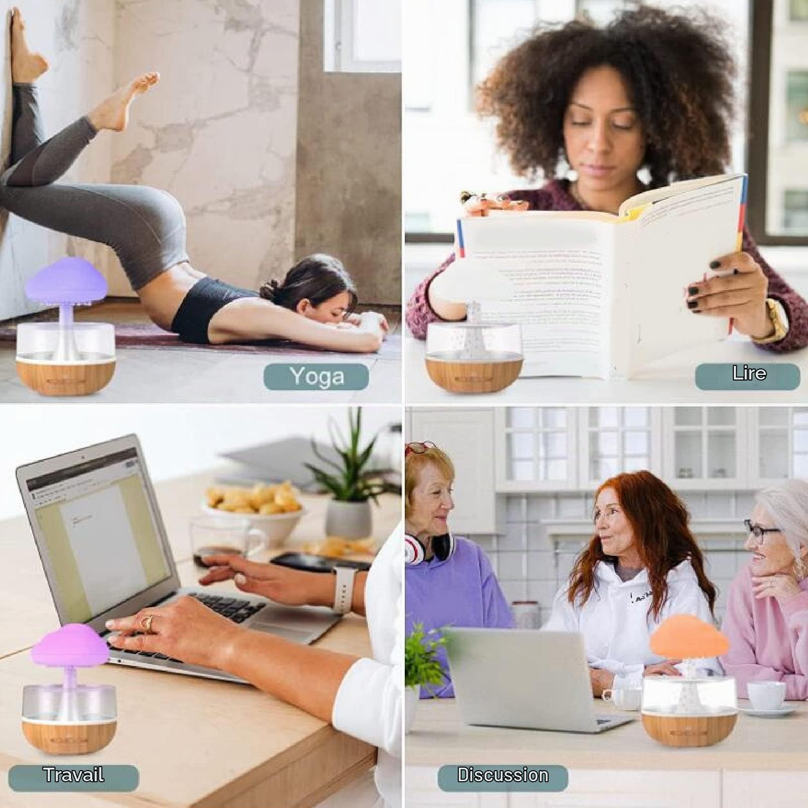 Focket Humidificateur de Nuage de Pluie Champignon Goutte à Goutte d'eau, 7 Couleurs Diffuseur D'huiles Essentielles de Son de Goutte d'eau, Veilleuse USB Aromathérapie Diffuseur